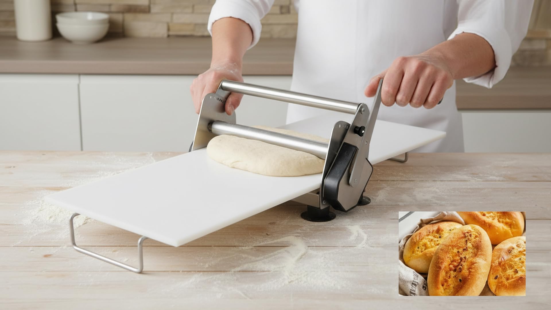 Tabla de repostería y rodillo de fondant, manual, 12 pulgadas de ancho, grosor ajustable hasta 2/3 pulgadas, funcionamiento manual, para cabra y hojaldre (12 pulgadas)