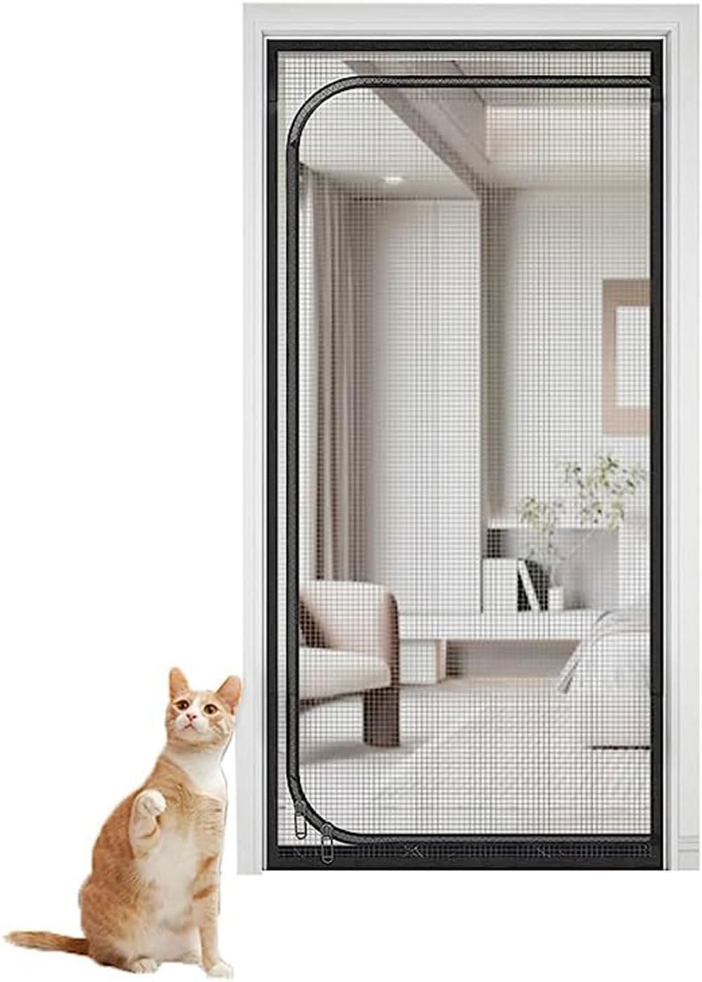 Pet Screen Door to Cats, Reinforced Cat Screen Door Mosquito Curtain Mesh Zipper Multicolor Multiple Sizes(E,95x205cm)