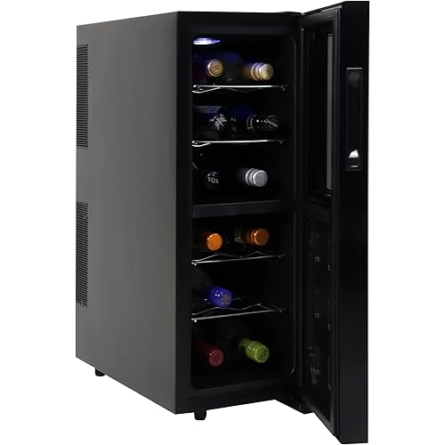Koolatron 12 Bottle Dual Zone Wine Cooler, Black, Thermoelectric Wine Fridge, 1.2 cu. ft. (33L), Freestanding Wine Cellar, Red, White, Sparkling Wine Storage for Small Kitchen, Apartment, Condo, RV