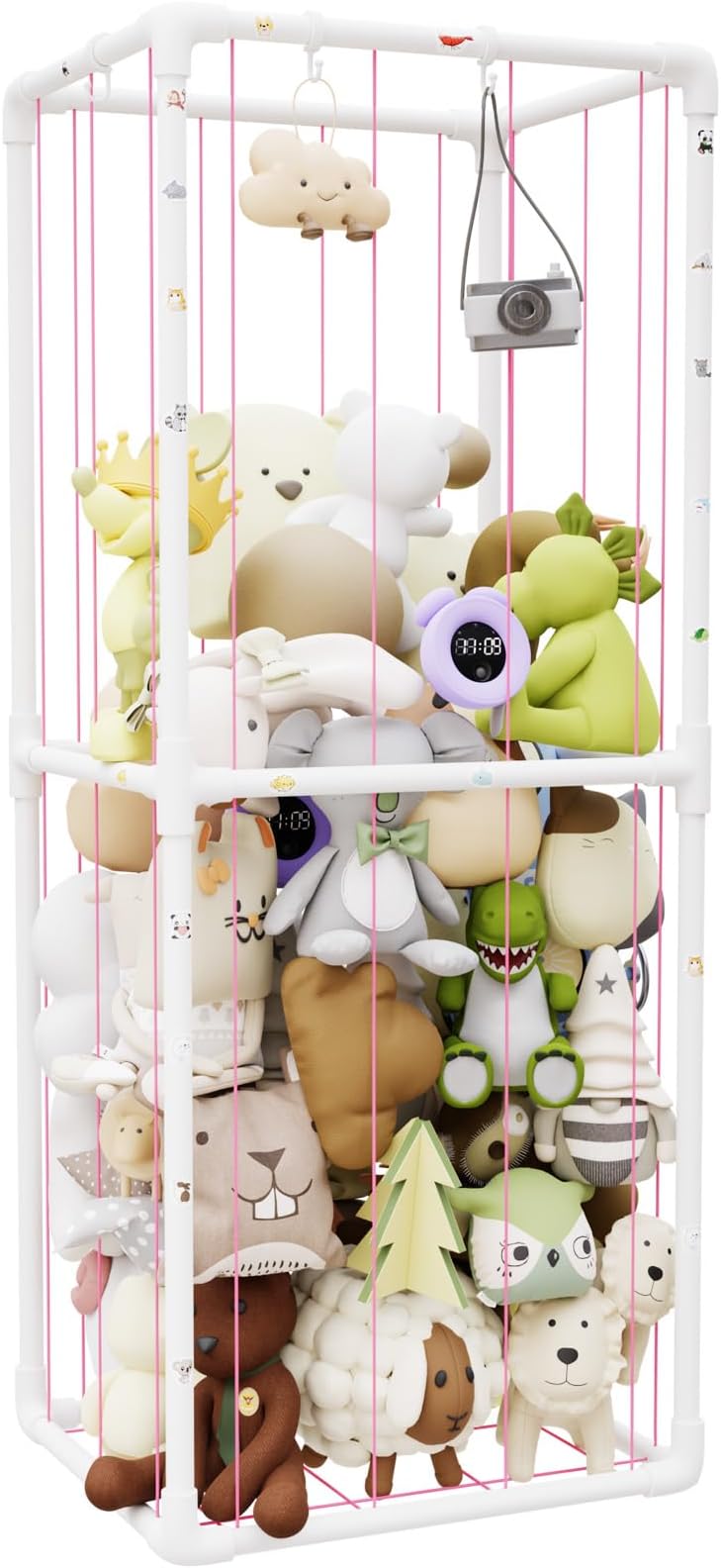 Plush Stuffed Animal Zoo Storage Holder Standing, Large Kids Toy Storage Organizer Shelf Basket with Nets for Stuffed Animals, Toddler Baby Kid Boys Girls Play Room Decor Corner Toy Box Storage, Pink