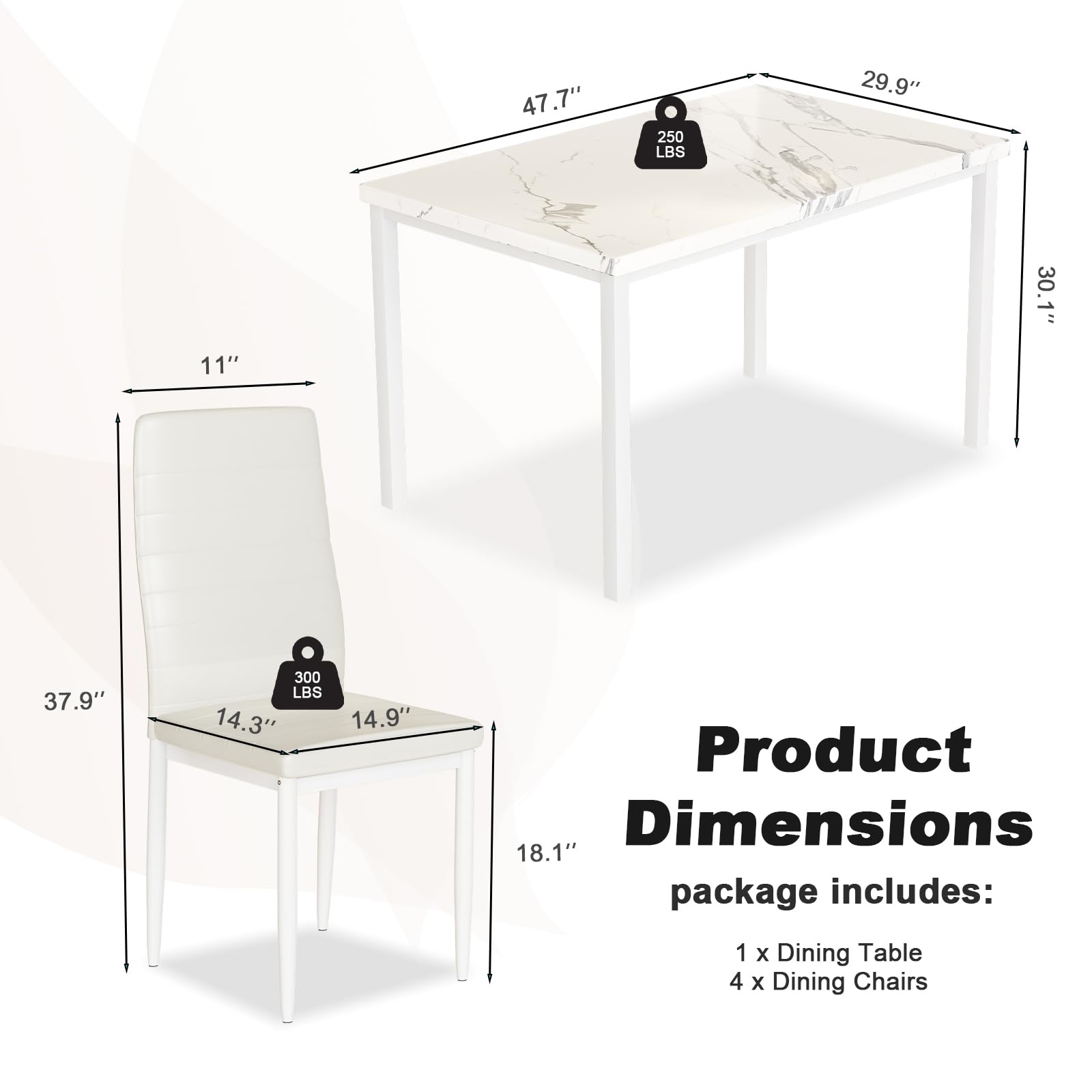 Lamerge Dining Table Set for 4, Marble Kitchen Table and Chairs for 4 ...