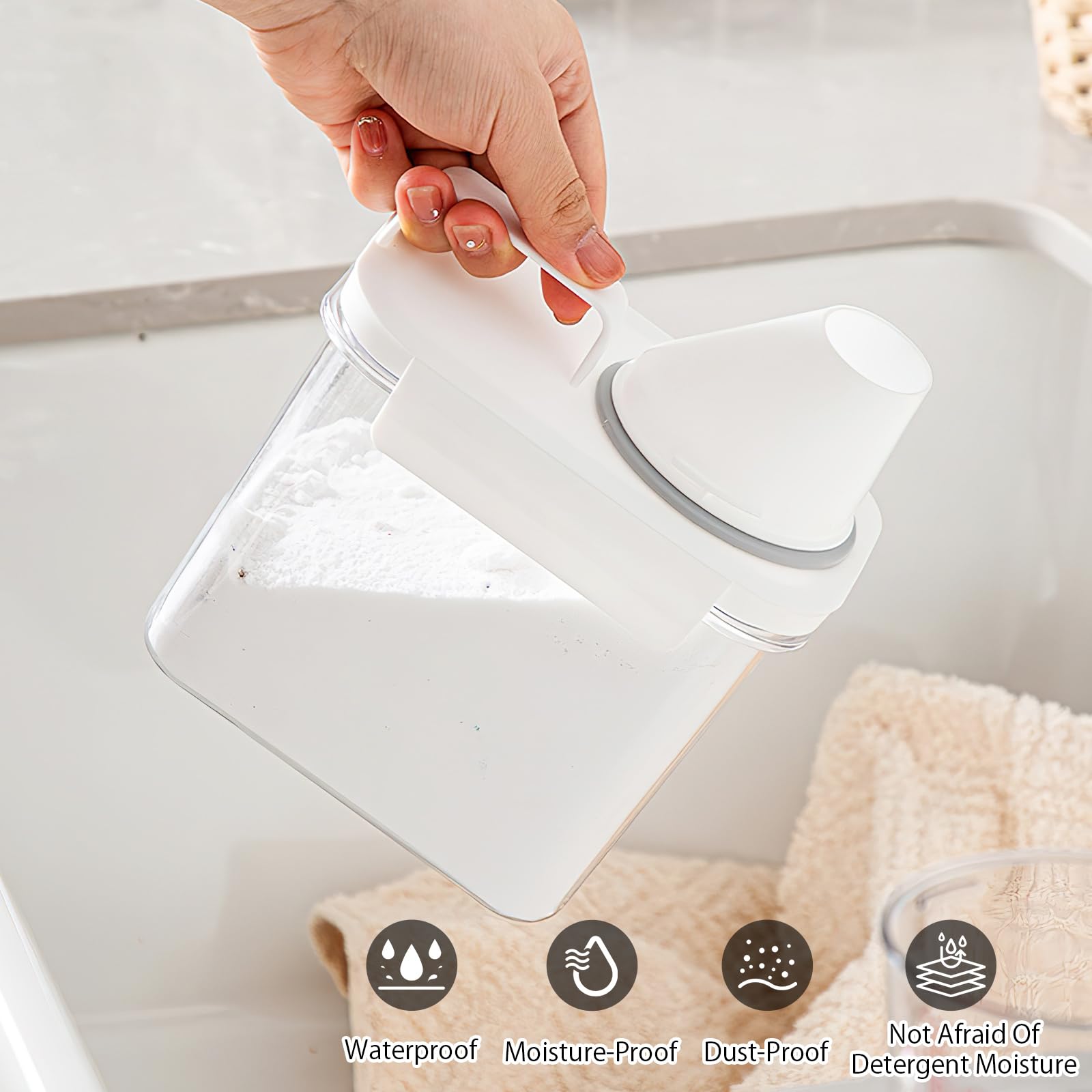 Pudełko do przechowywania detergentów do prania, 1100 ml, dozownik proszku do prania z uchwytem, proszek do prania, środek do dozowania, oszczędność miejsca, pojemnik na czyste ubrania