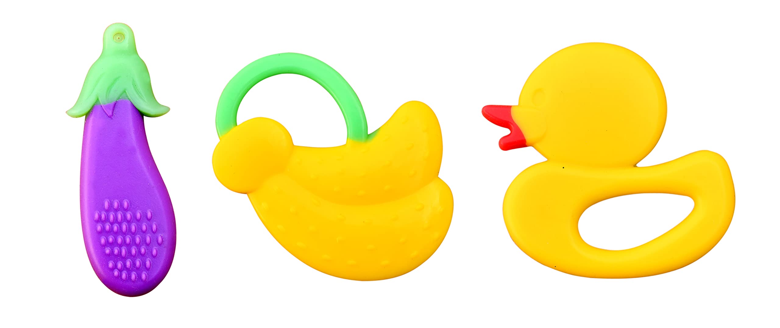 THE LITTLE LOOKERS� Combo Silicone Fruit Shape Teether for Baby/Toddlers/Infants/Children (Pack of 3) (Brinjal, Banana & Duck)