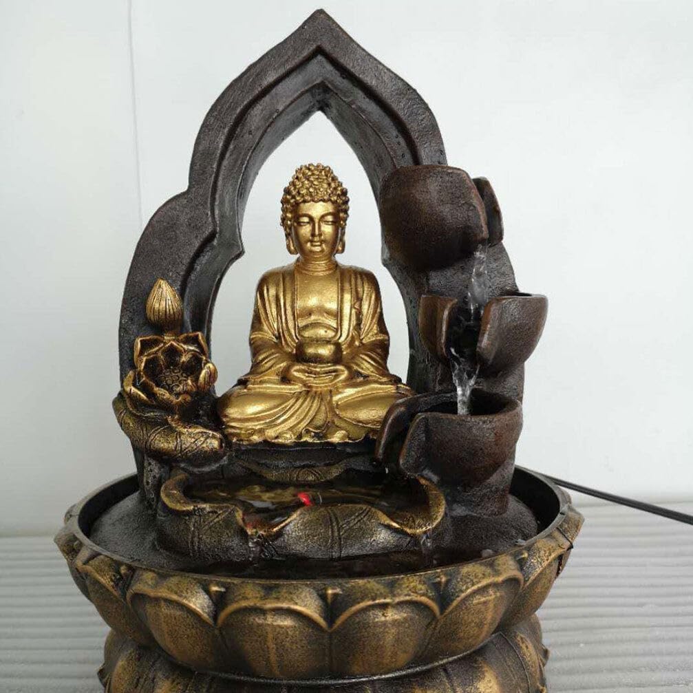 BESPORTBLE Buddha Waterfall Fountain Chinese-Style Tabletop Resin Decor Led Light Indoor Relaxation Water Feature for Meditation and Tranquil Atmosphere for Home Office