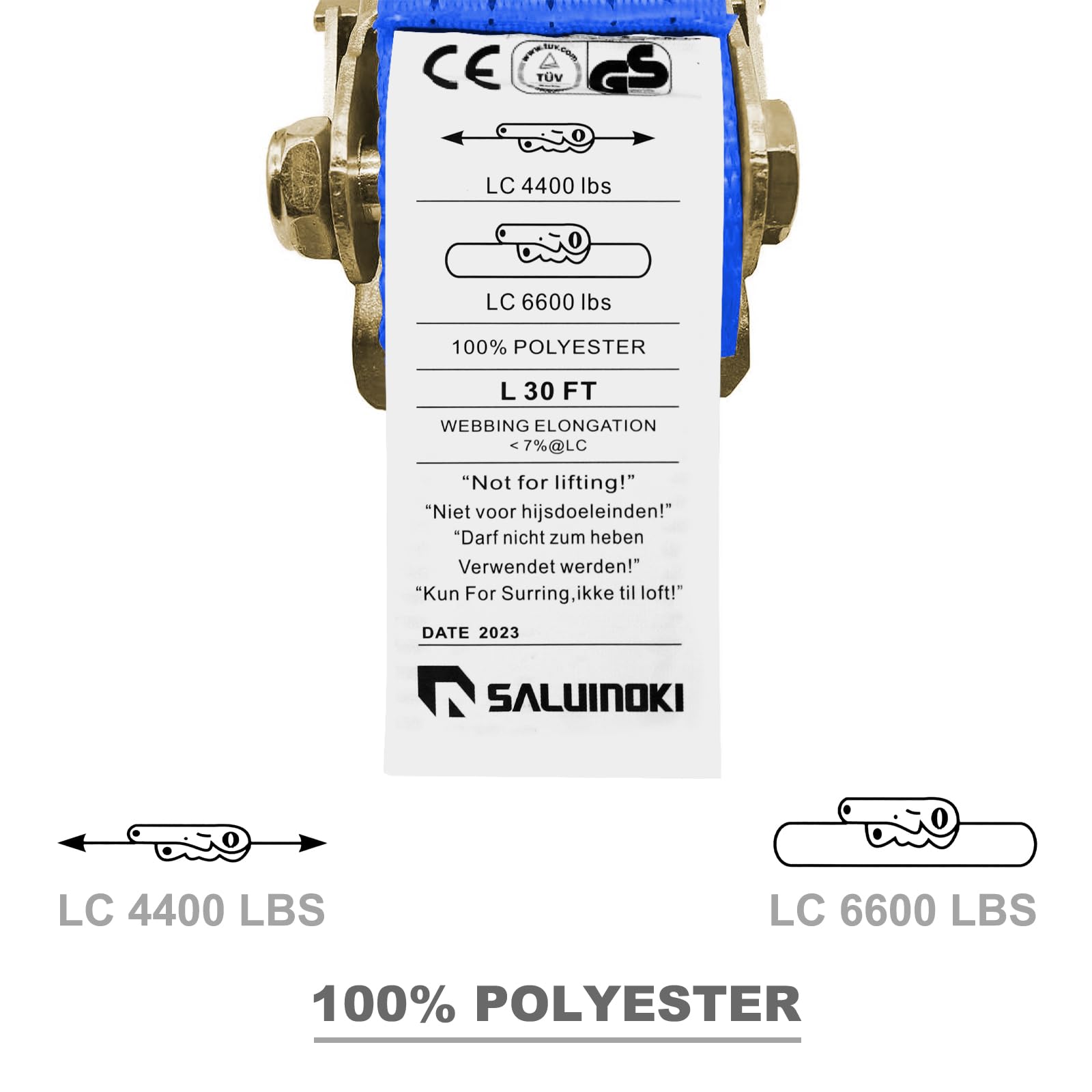 Confezione da 8 cinghie a cricchetto da 5,1 cm, resistenti, gancio piatto da 9,1 m, cinghie piatte blu per attrezzatura da legare a cricchetto carico di lavoro 2993,7 kg, lunghezza di