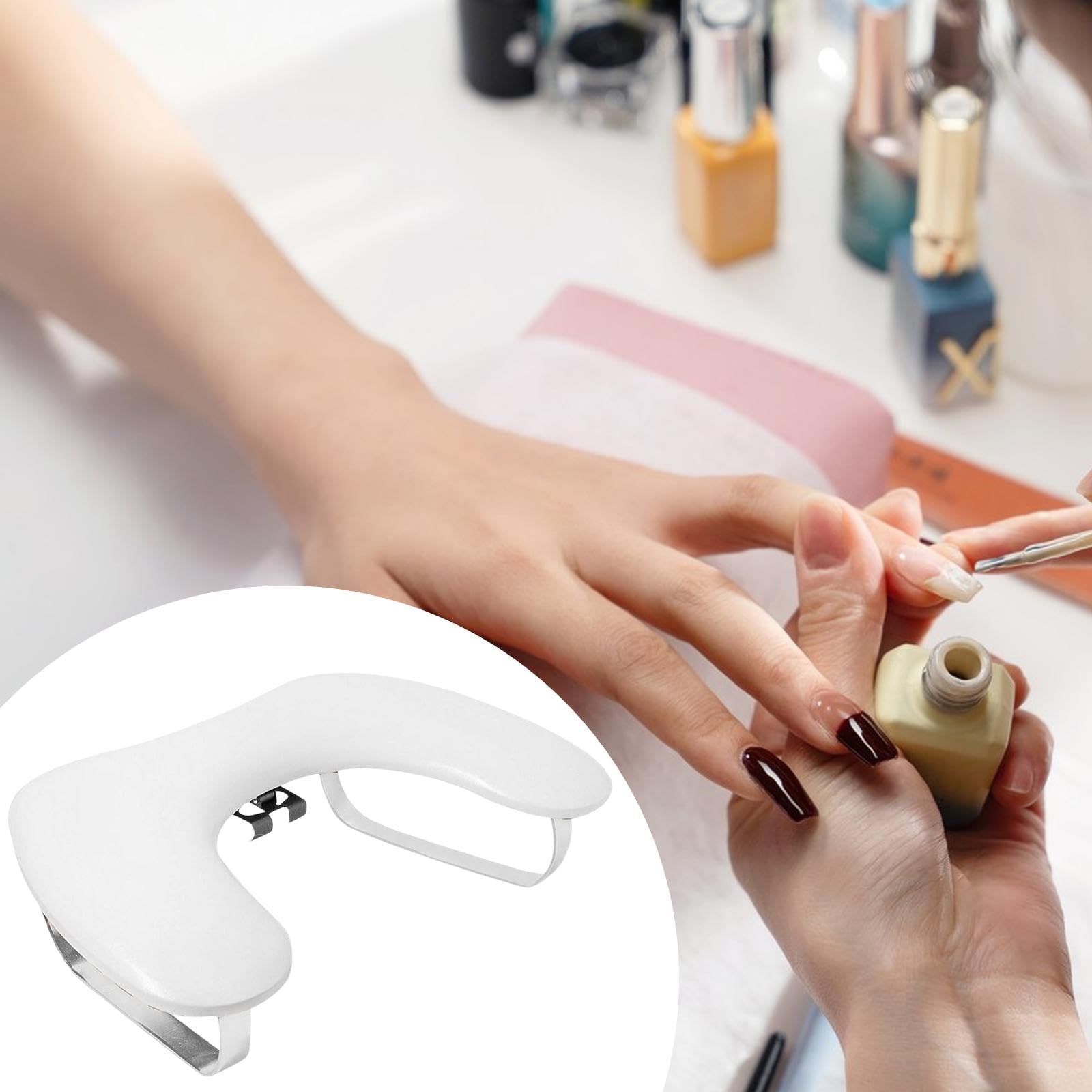 MERIGLARE Reposabrazos ergonómico para uñas con soporte para teléfono, en forma de U, de piel sintética profesional, para manicura, salón de manicura en casa.