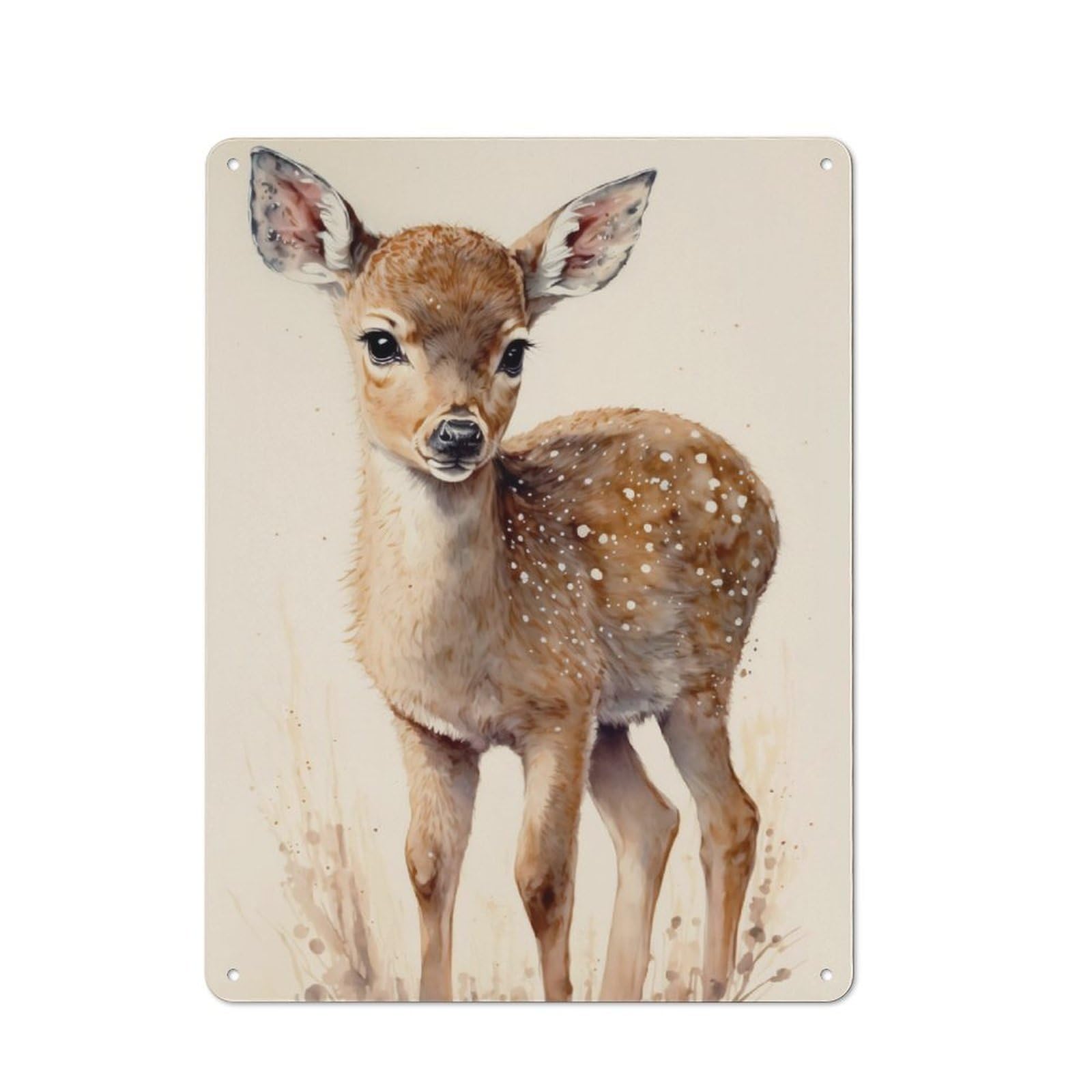 Understated Office Metal Sign 40x30cm Featuring Cute Deer Fawn Painting, Studio Wall Plaque for Office, Study, Studio Or Hallway