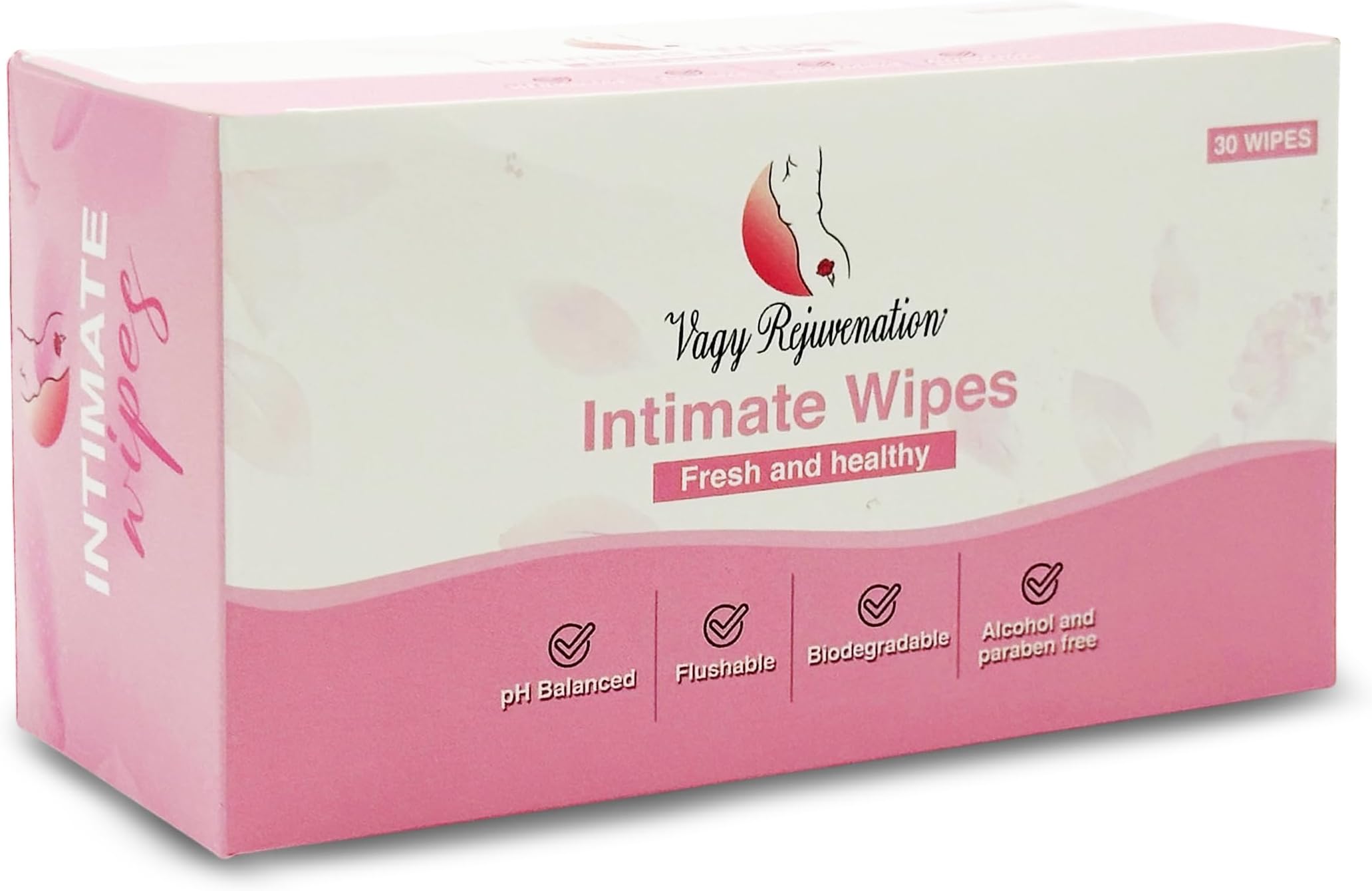 Intimate Feminine Wipes – Hypoallergenic Wipes for Women with Aloe & Vitamin E – pH-Balanced, Biodegradable, Travel-Friendly – Feminine Hygiene Post-Workout & Daily Use (30 Count)