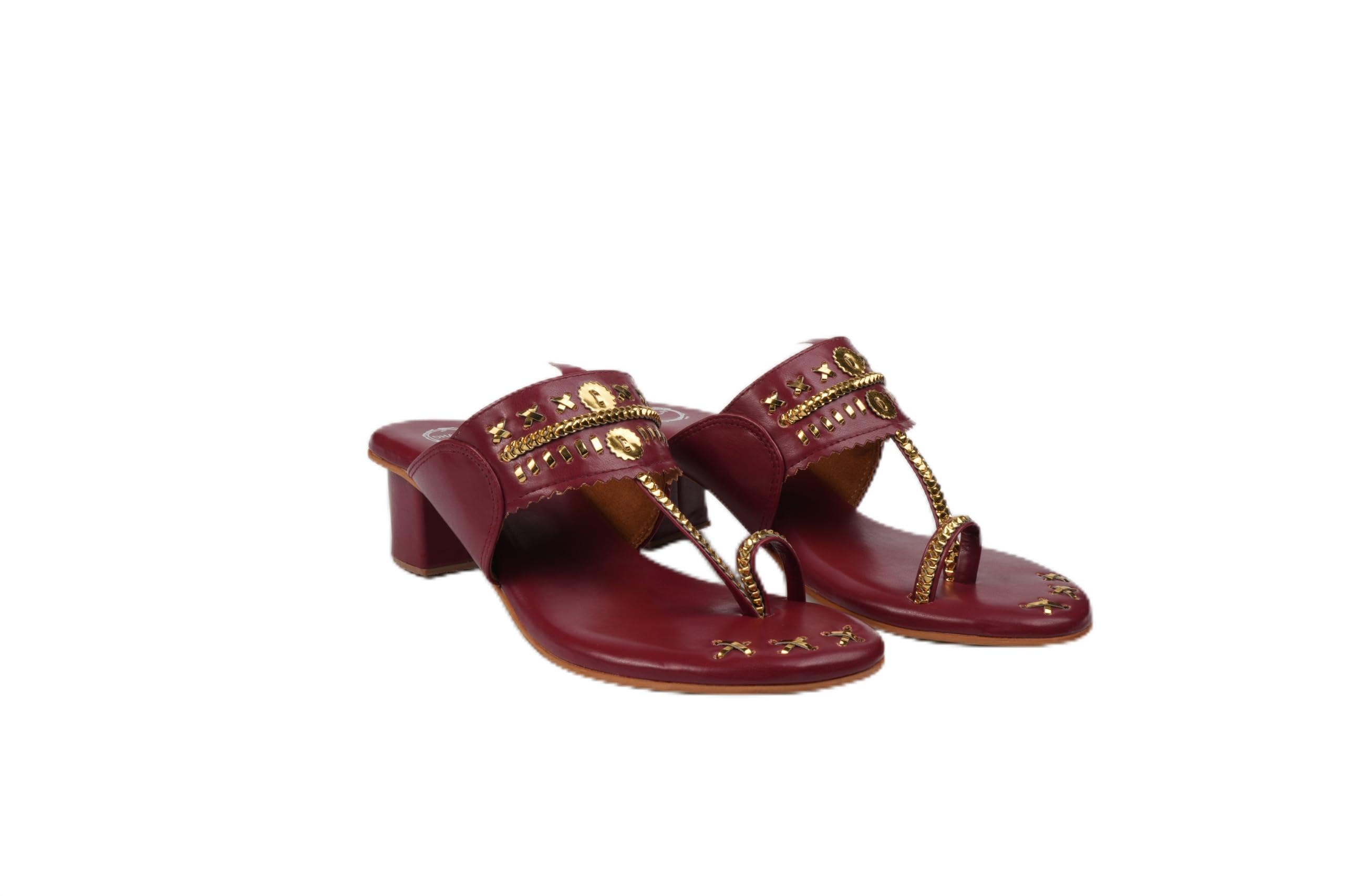 Block Heel Kolhapuri Sandals for Women | Trendy Crossed Block Heel Flats | Comfortable Ethnic Footwear-image-1