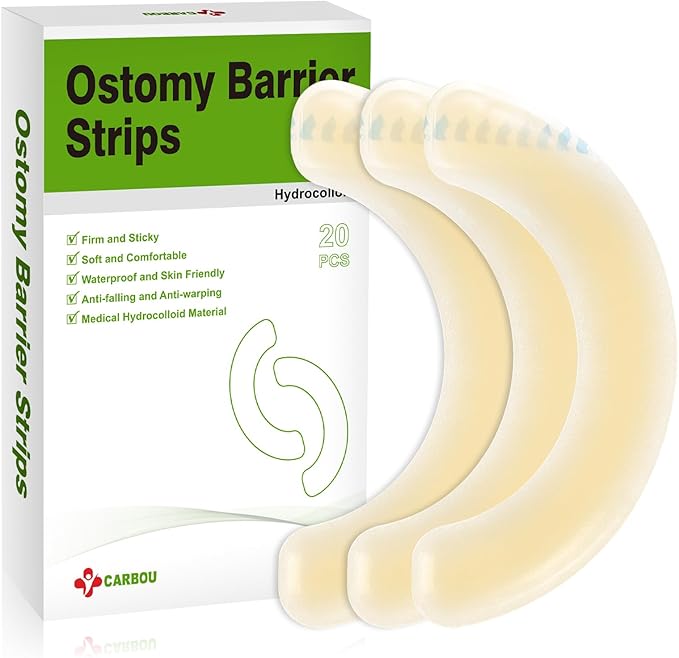 Carbou 20 Pcs Elastic Ostomy Barrier Strips - Medical Grade Hydrocolloid Waterproof Leak - Skin Adhesive Ostomy Barrier Tape for Colostomy Stoma Bags