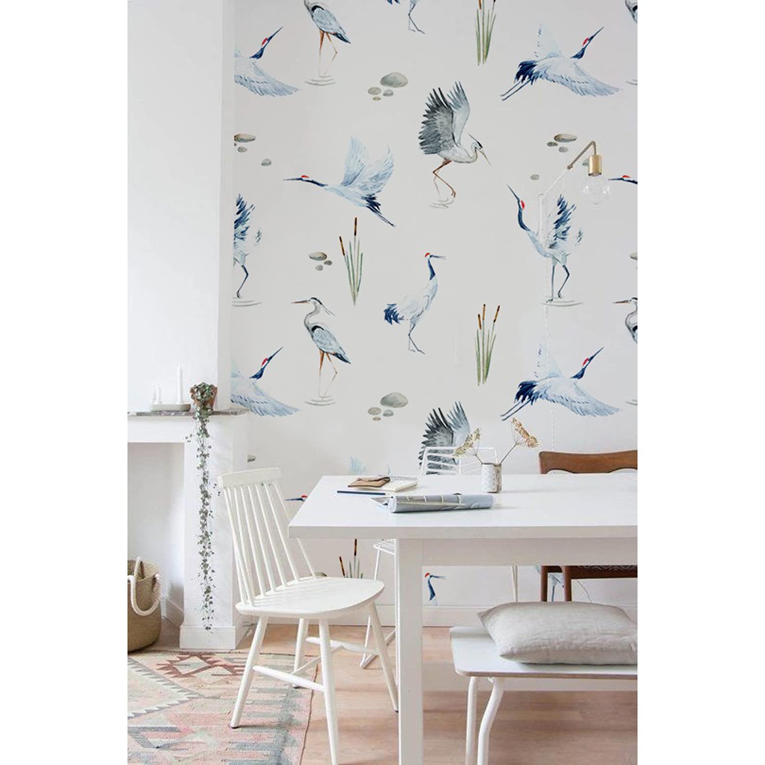 Papier peint grue oiseaux tropicaux 104x70cm en latex mural pour décoration de chambre et salon