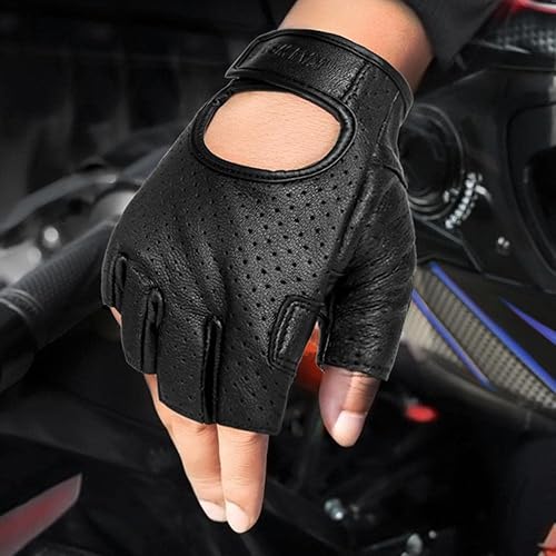 Miniatura 2 de Guantes de motocicleta Mitt Mitt Guante sin dedos Cuero Genuino Verano Hombres Scooter Moto Mitt Bicicleta Eléctrica Racing Ciclismo