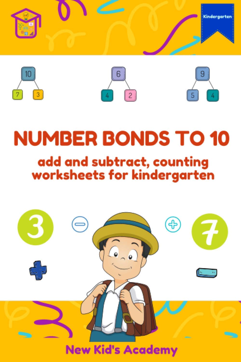 Number bonds to 10: add and subtract, counting worksheets for kindergarten
