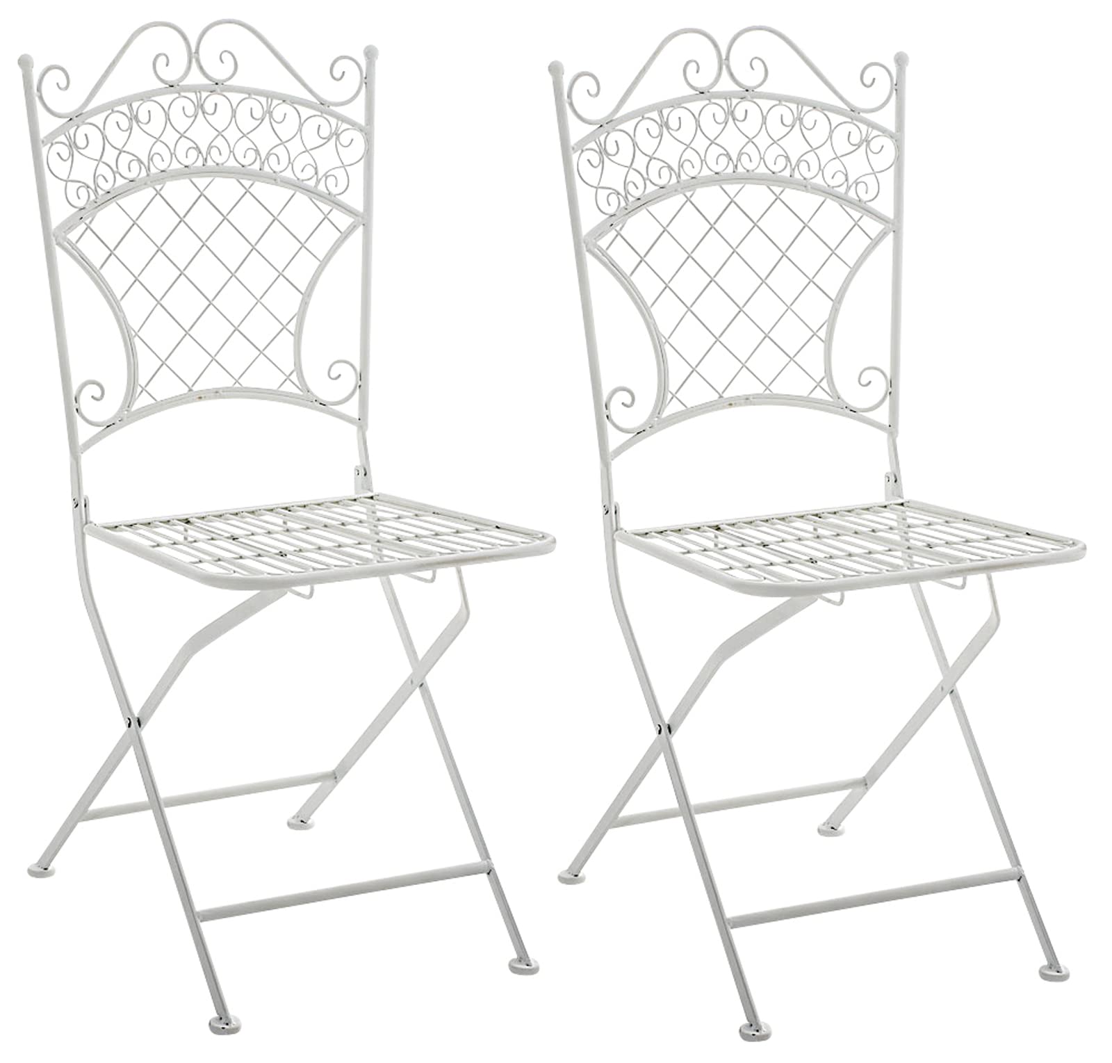 CLP Set De 2 Sillas De Terraza Adelar En Hierro Forjado I Sillas De Jardín Decorativas Plegables con Respaldo, Color:Blanco
