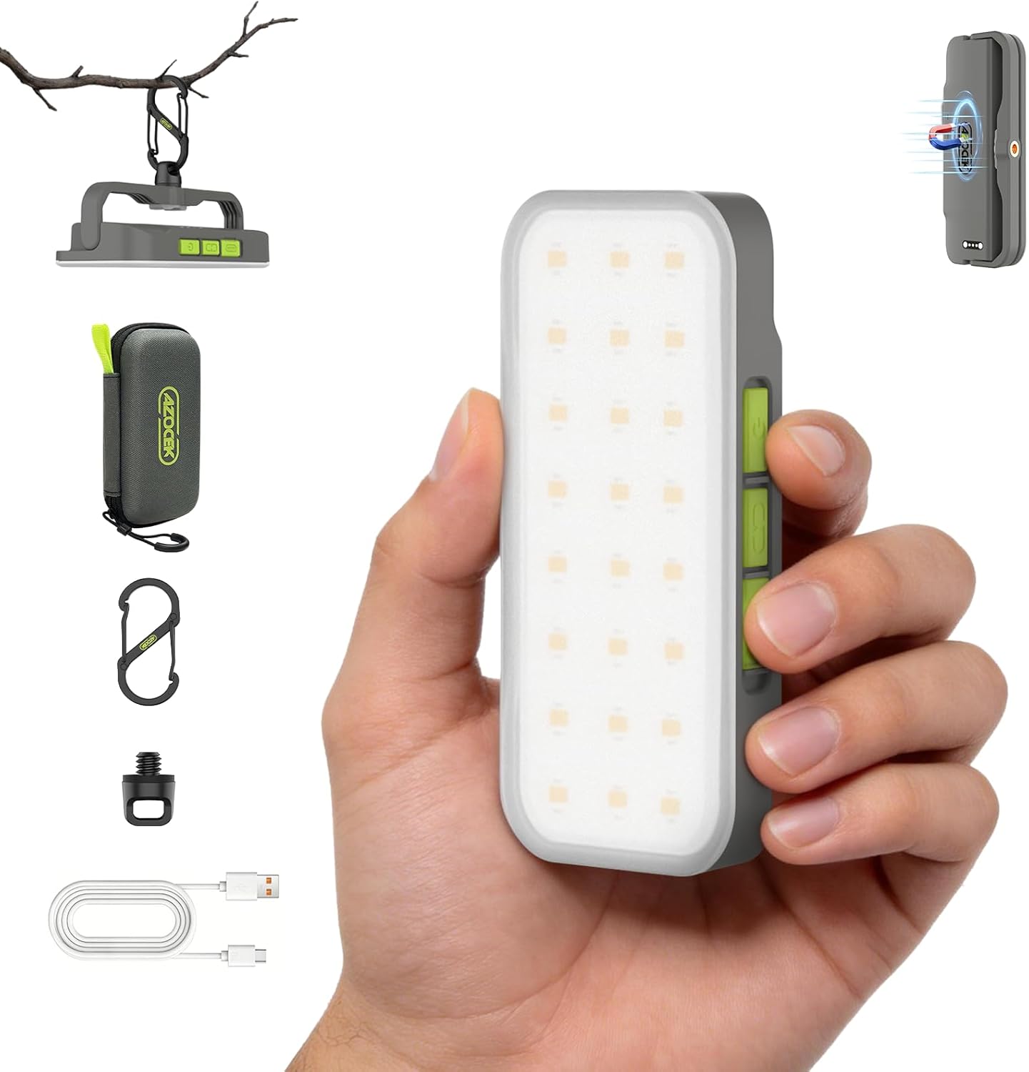 Azocek Portable Rechargeable LED Work Light – 600 Lumens Pocket-Sized, 5 Color Temps & 5 Brightness Levels, SOS Mode, Type-C Fast Charging, Magnetic & Tripod Mount