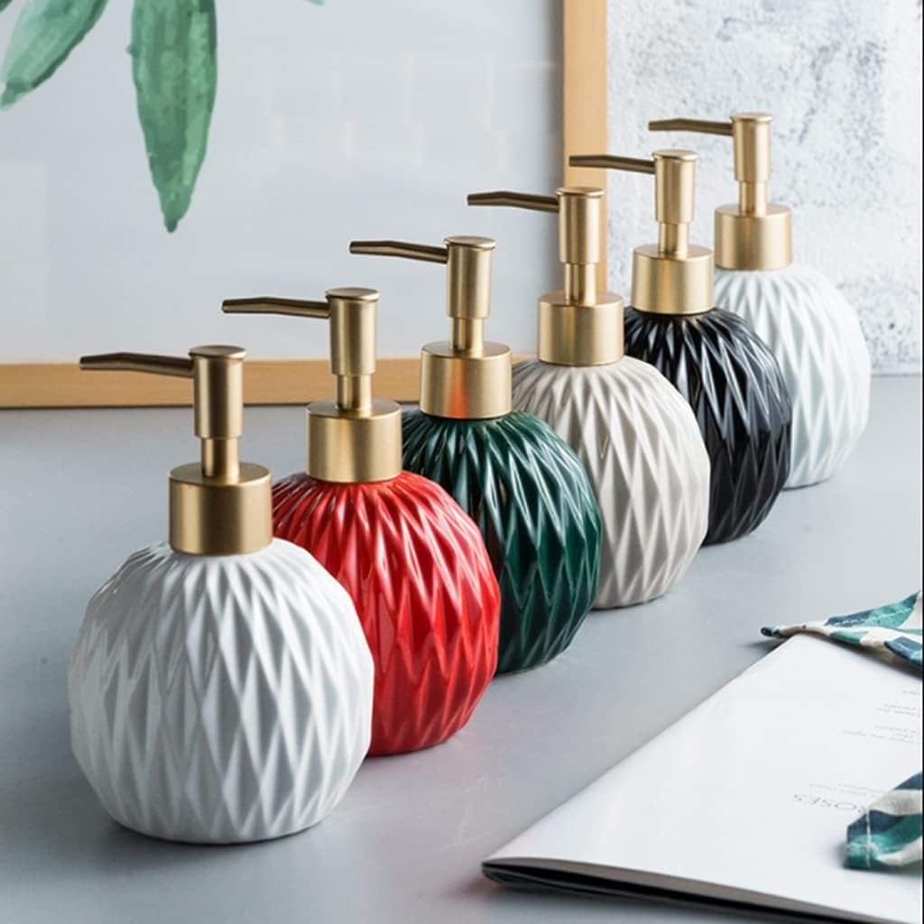 Soap Dispenser Soap Dispenser Kitchen Round Pump Bottle Modern Geometric Ceramic Lotion Dispenser for Bathroom Advanced Kitchen Soap Dispenser for Kitchen,Bathroom,Office (Green，White，Khaki)