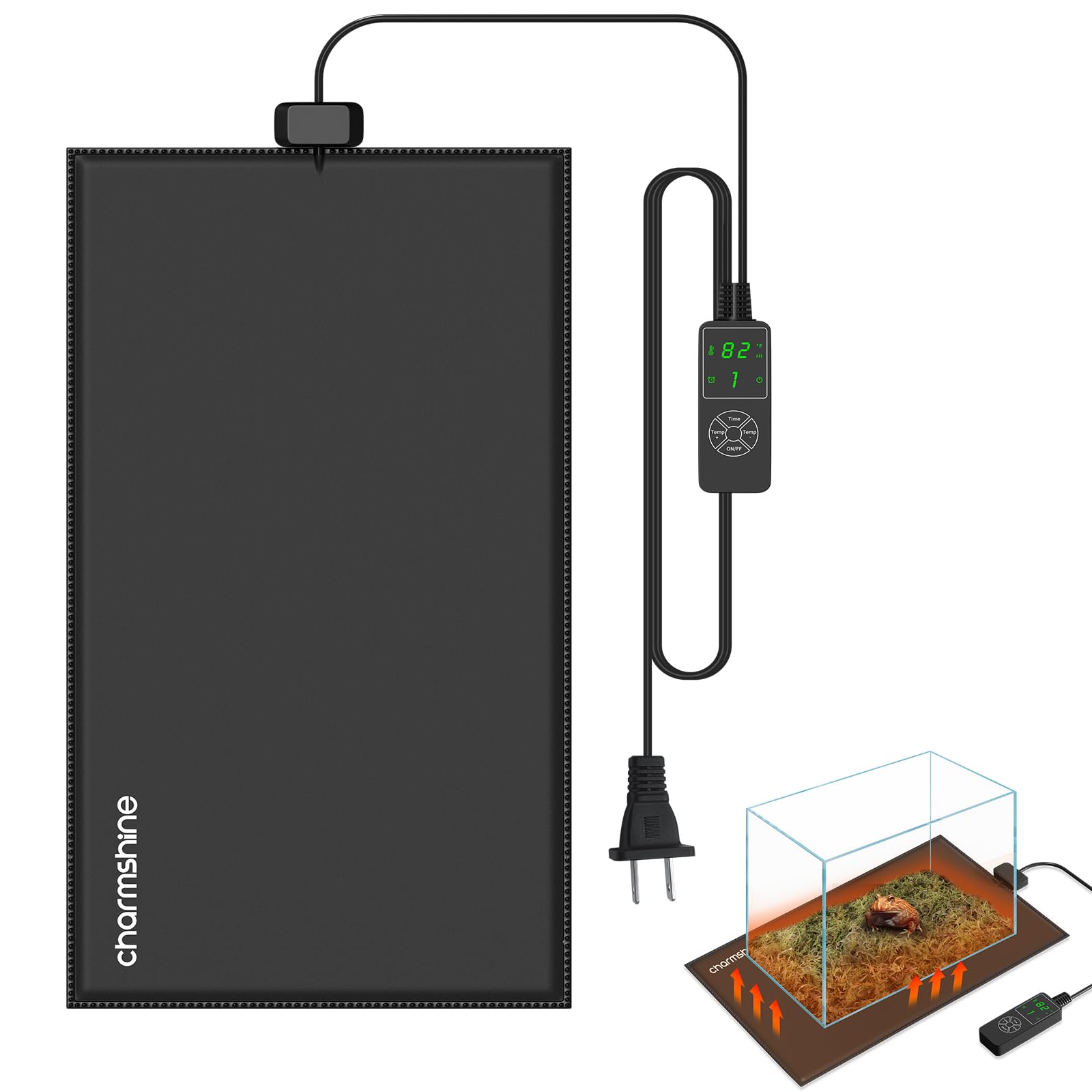 8 by 12-inch 16W Reptile Heating Pad Graphene with Temperature Control Reptile Tank Heat Pad Terrarium Under Tank Heater Mat for Snake Lizard Hermit Crab Reptiles Turtle Thermostat