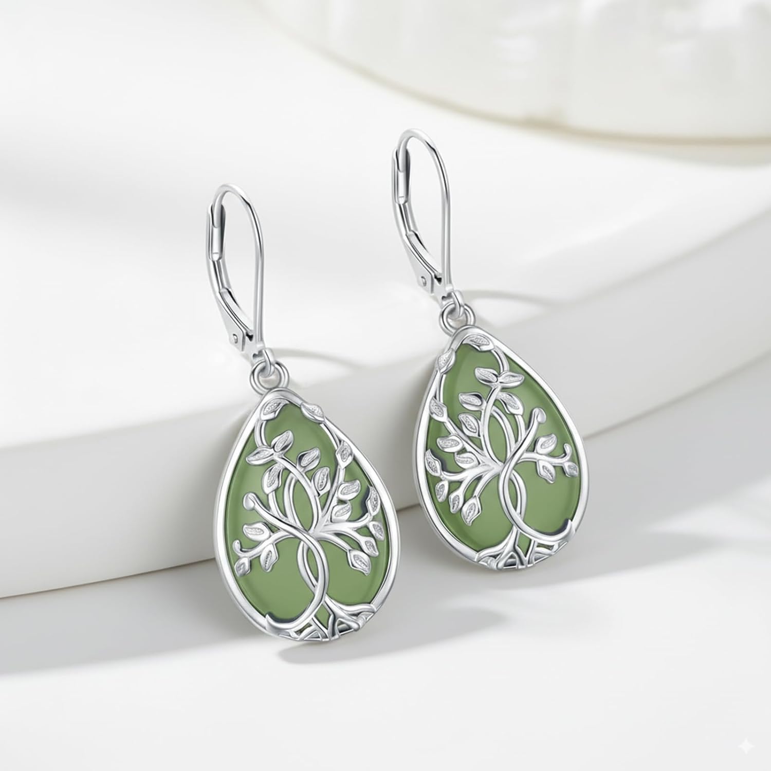 KiiKii Jade Earrings for Women 925 Sterling Silver Tree of Life/Celtic Knot/Filigree/Hummingbird/Cat Dangle Drop Earrings Jade Jewelry Gifts for Christmas Birthday - Image 2