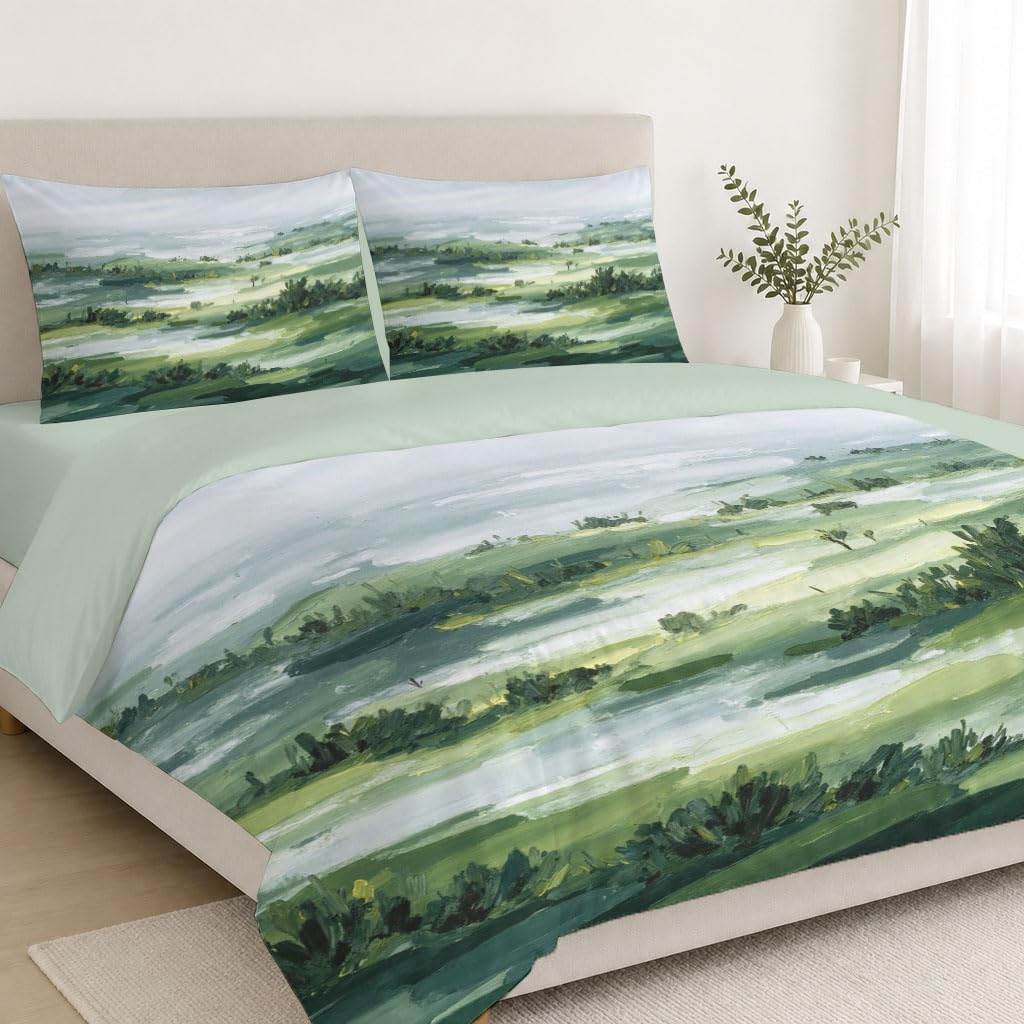Bettwäsche 155x220cm Abstrakt Landschaft Feuchtgebiete Sträucher | Bettbezug 3teilig Weiche Allergiker Microfaser Bettwäsche-Sets, Deckenbezug mit Reißverschluss und 2 Kissenbezüge 80x80cm