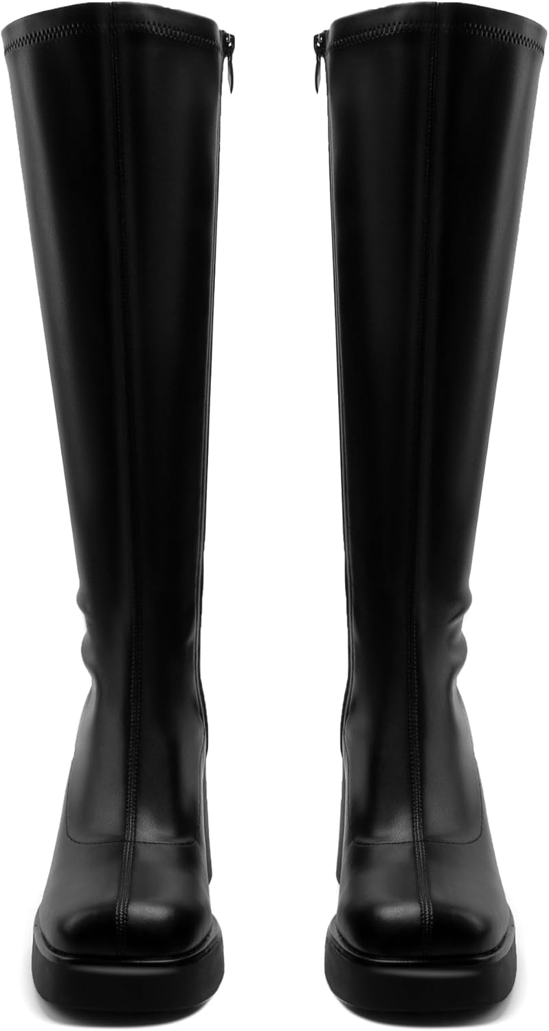Knee High Boots for Women GoGo Boots Platform Square Toe Womens Chunky Heel Side Zipper Boot - Image 6