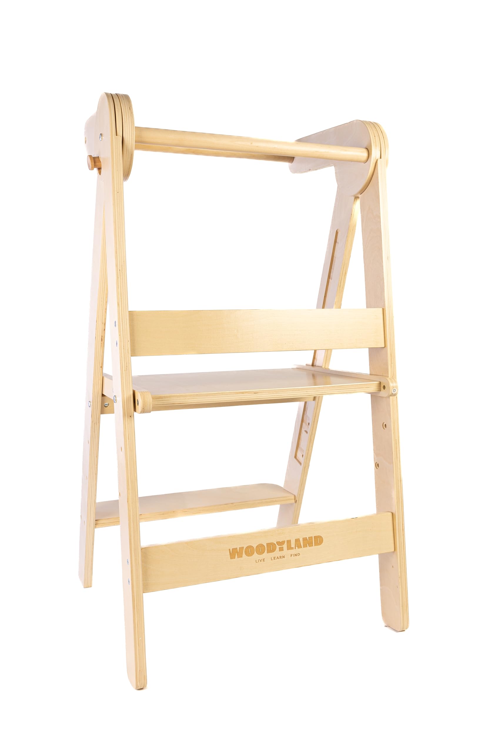 WOODYLAND Torre montessoriana Find, sgabello bambini regolabile e salvaspazio in legno naturale, ideale per cucina e bagno, 18 Mesi–6 Anni, 118 x 56 x 18 cm