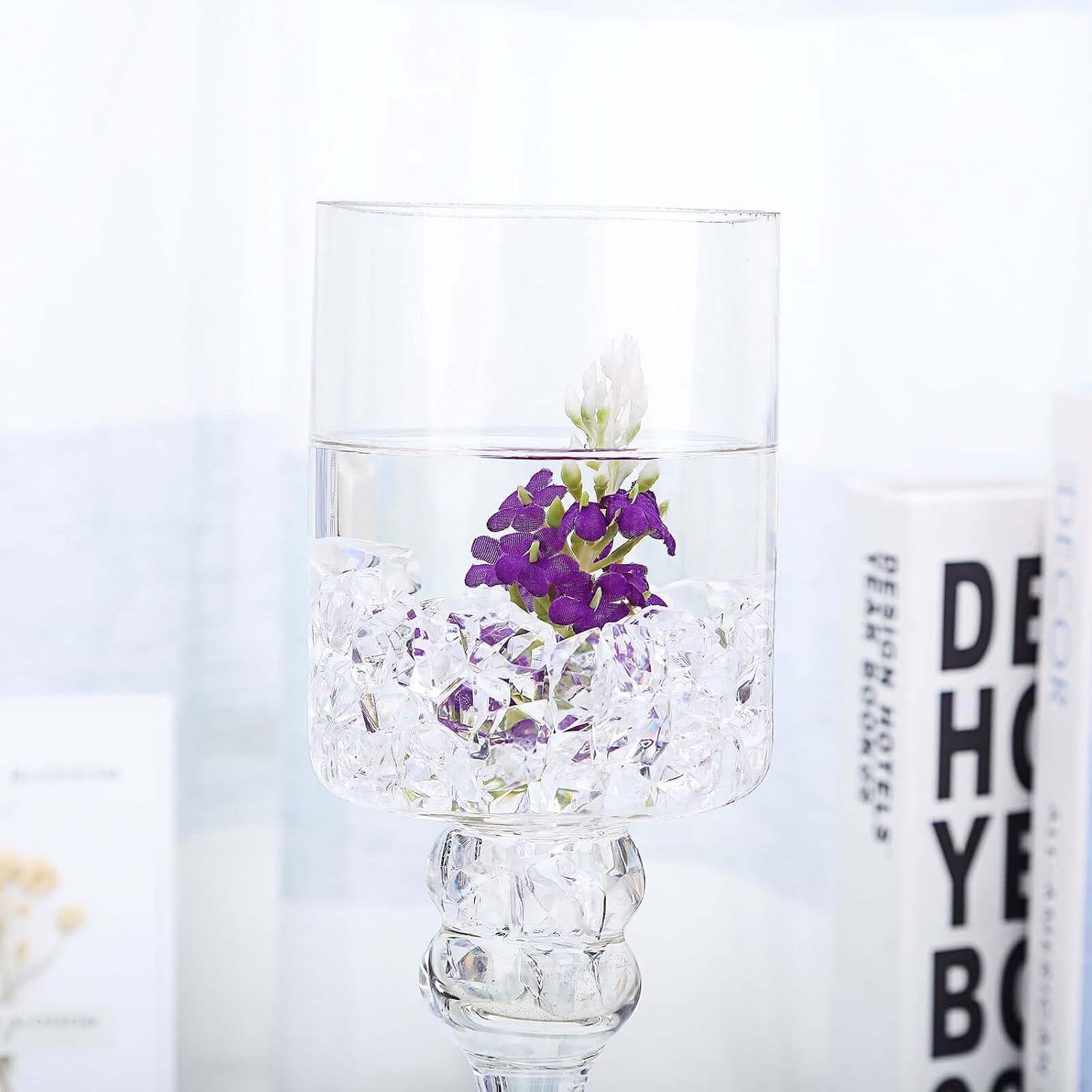 Tableclothsfactory Set of 3 Clear Long Stem Glass Cylinder Flower Vase Tabletop Candle Holders