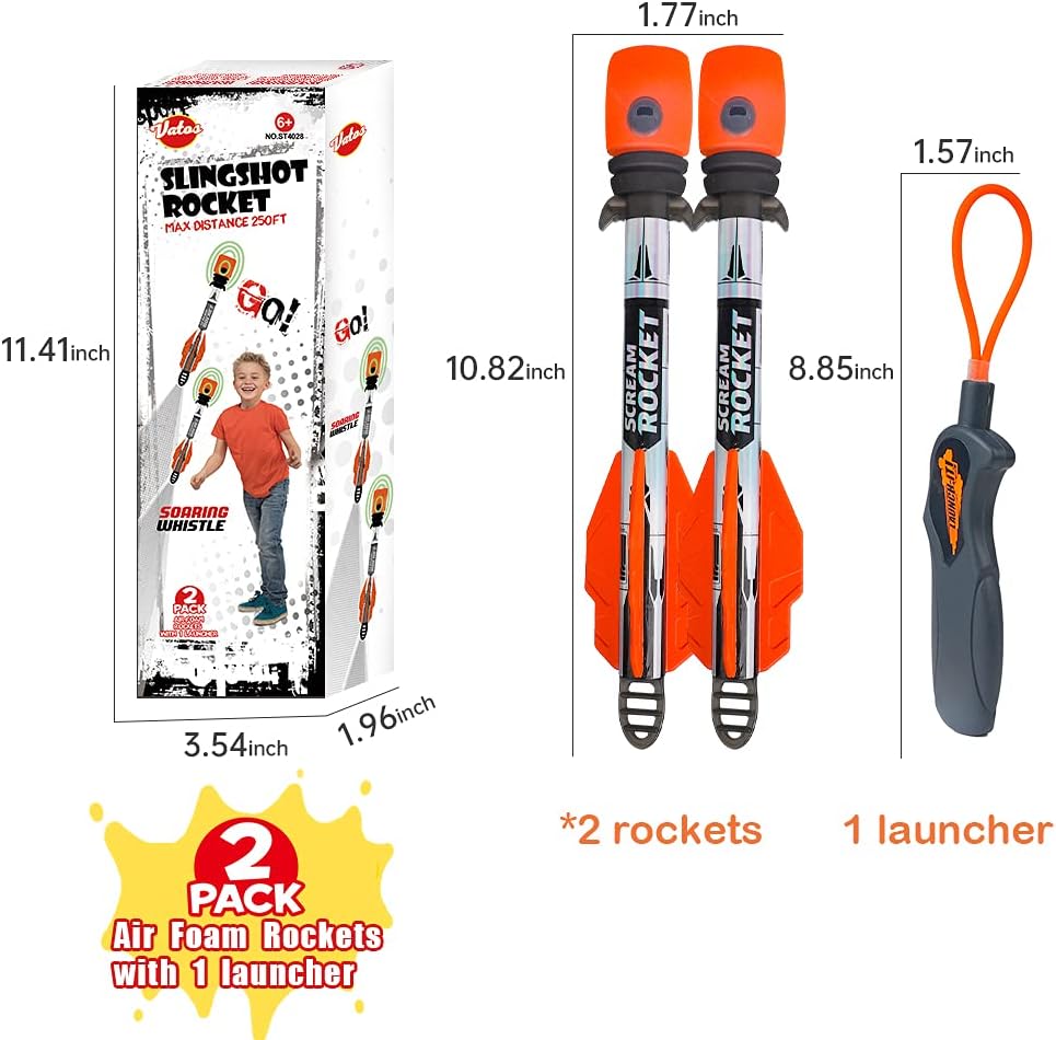 VATOS Slingshot Launcher Toys for Kids - Sky Foam Scream Rocket with 2 Pack & 1 Launcher | Shoots Up to 250 FT Outdoor Indoor Activity for Boys & Girls Aged 4-9+ - Image 4
