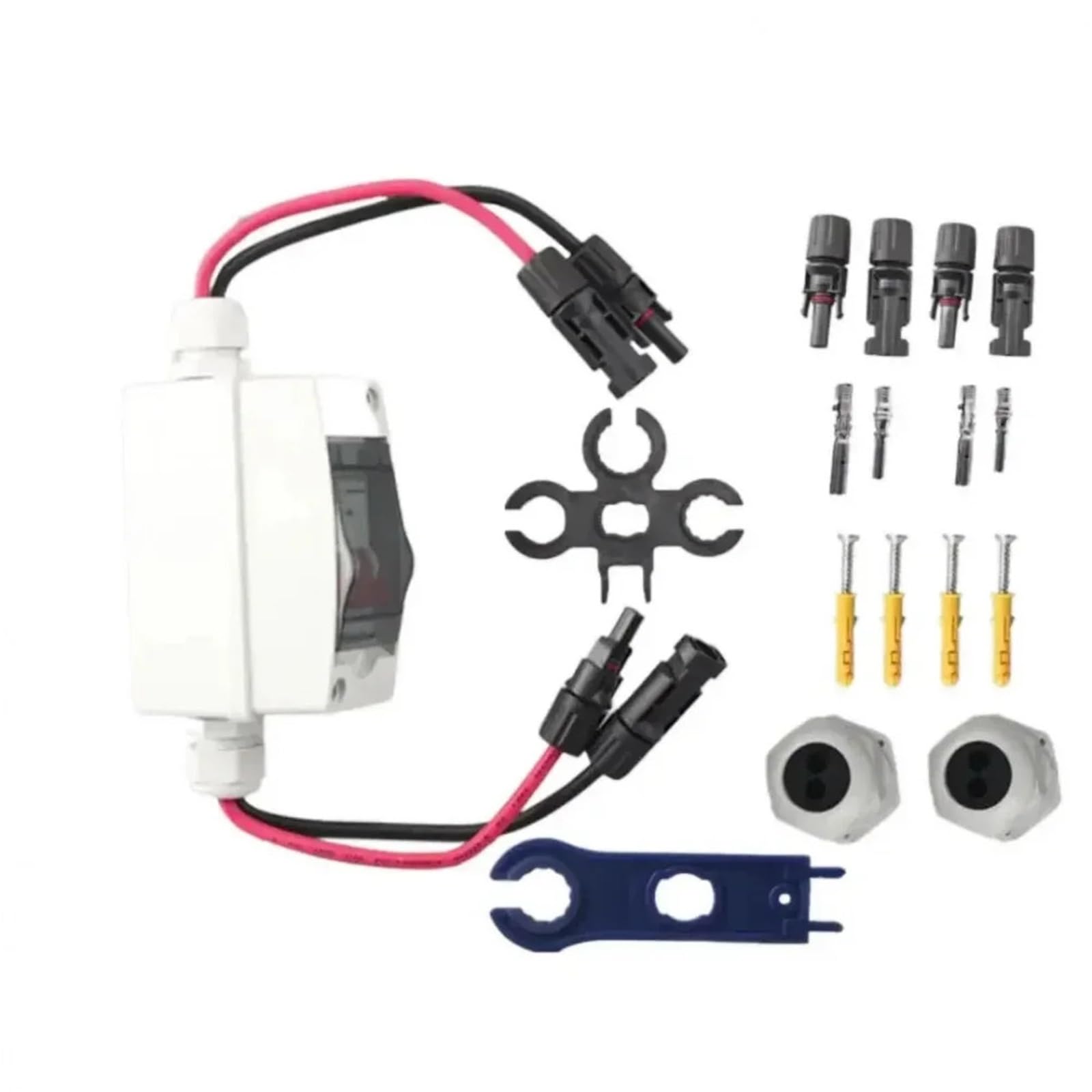 Caja Distribucion Electrica,Cuadro Electrico Interruptor de desconexión panel solar 32 A, 500 V CC, disyuntor miniatura con conector fotovoltaico y caja impermeable for exteriores(HT-2Multifunctional)