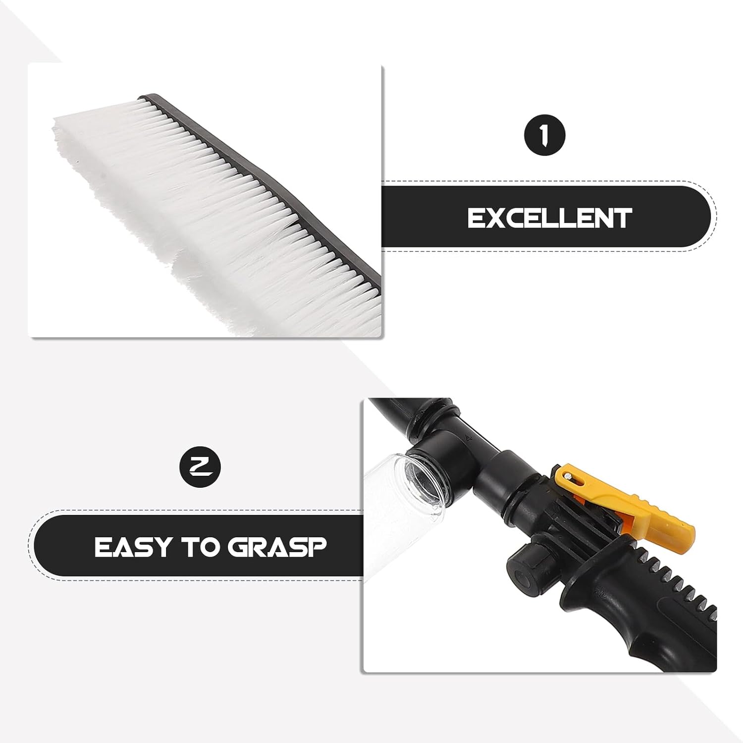 Alipis High Pressure Car Washing Spray Nozzle with Foam Brush, Handheld Water Hose Sprayer for Vehicle Cleaning and Garden Watering, Soft Bristle Long Handle Car Washer Tool