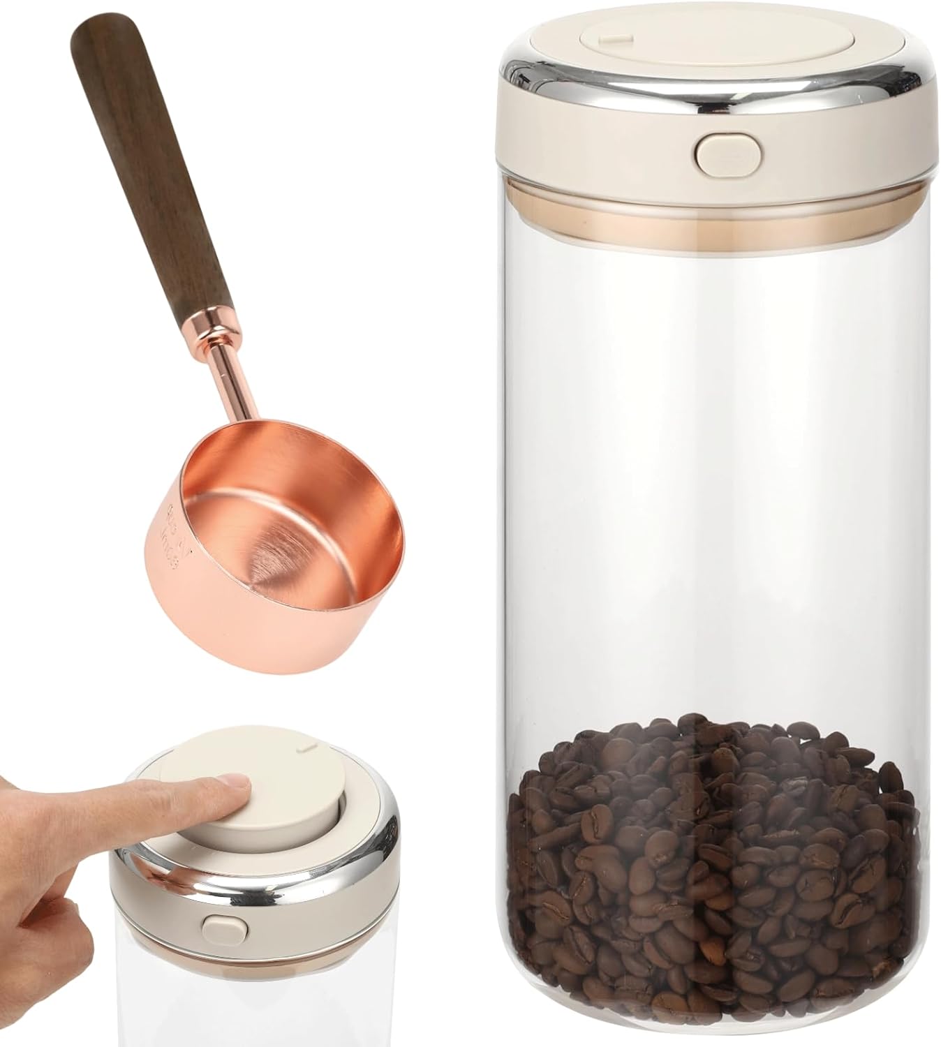 Tarro de Vidrio para Café 1700ml con Cuchara Medidora y Válvula CO₂