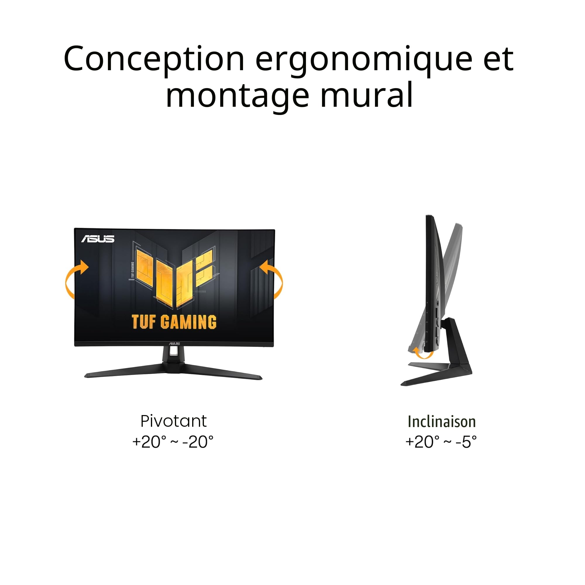 ASUS Moniteur 27" LED - VG27AQ3A Ecran PC 2.5K - 2560 x 1440 Pixels - 1 ms - Format 16/9 - Dalle Fast IPS - 180 Hz - HDR10 - FreeSync Premium/Compatible G-Sync - HDMI/DisplayPort - Noir