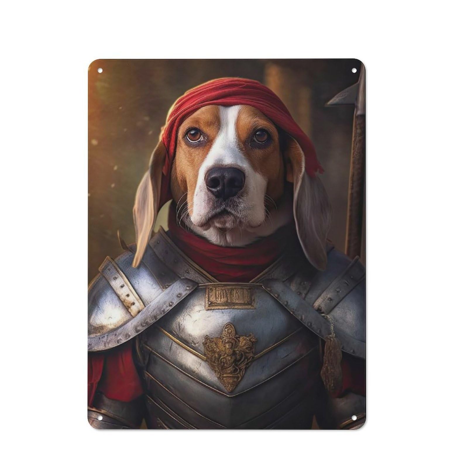 Junmoney Style-14 40X30cm Retro-Style Tin Sign With Beagle In Armor For Garage Or Workshop, For Vintage Wall Decor Fans, For Metal Sign Collectors