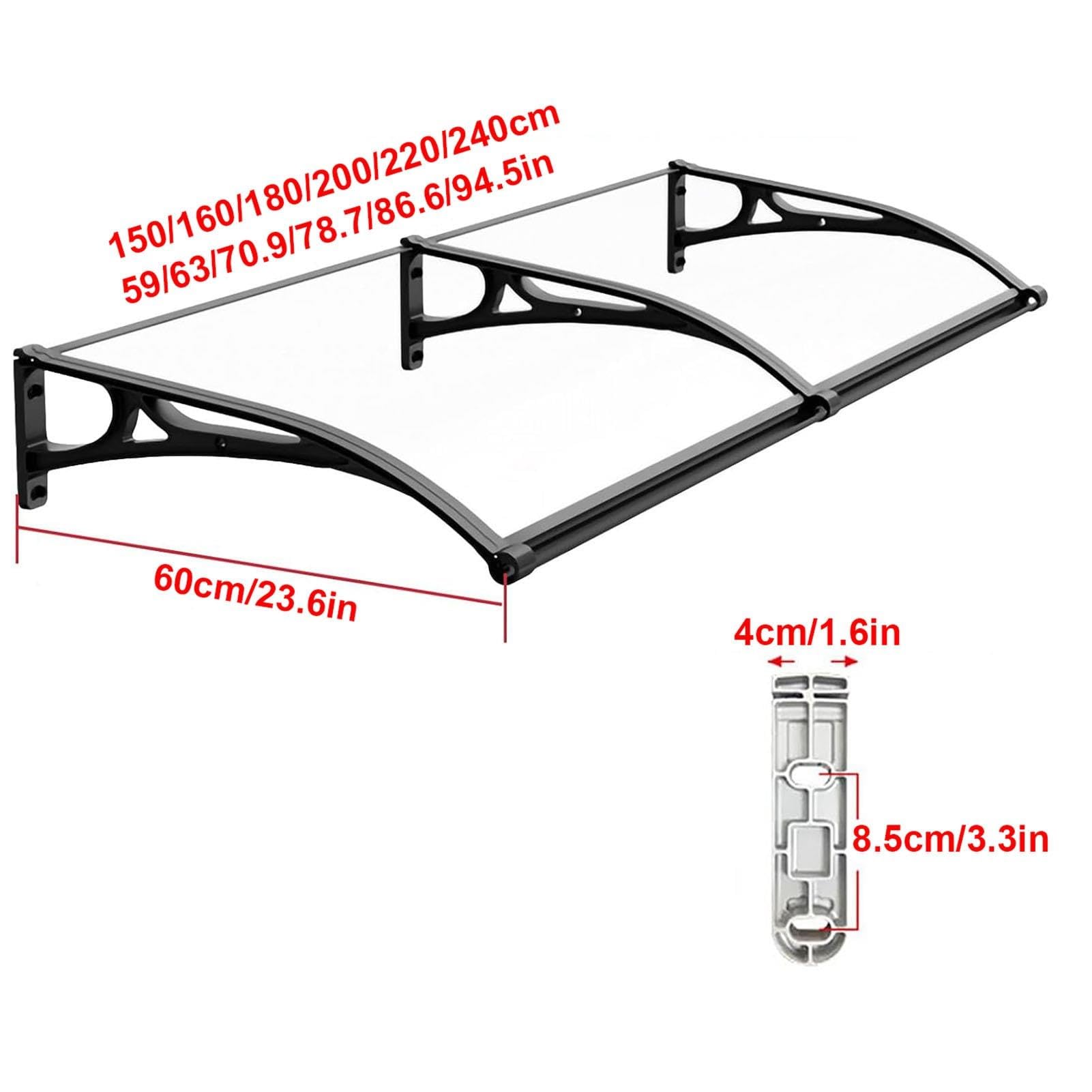 Auvent Porte Fenêtre avec Gouttière, Profondeur 60 cm, Polycarbonate 4 mm