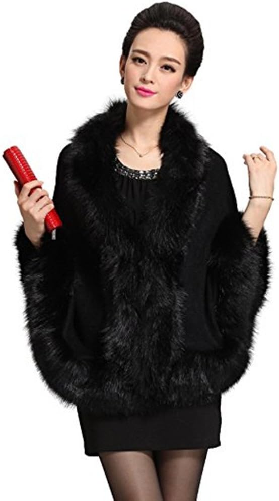 Women Luxury Bridal Faux Fur Shawl Wraps Cloak Coat Sweater Cape
