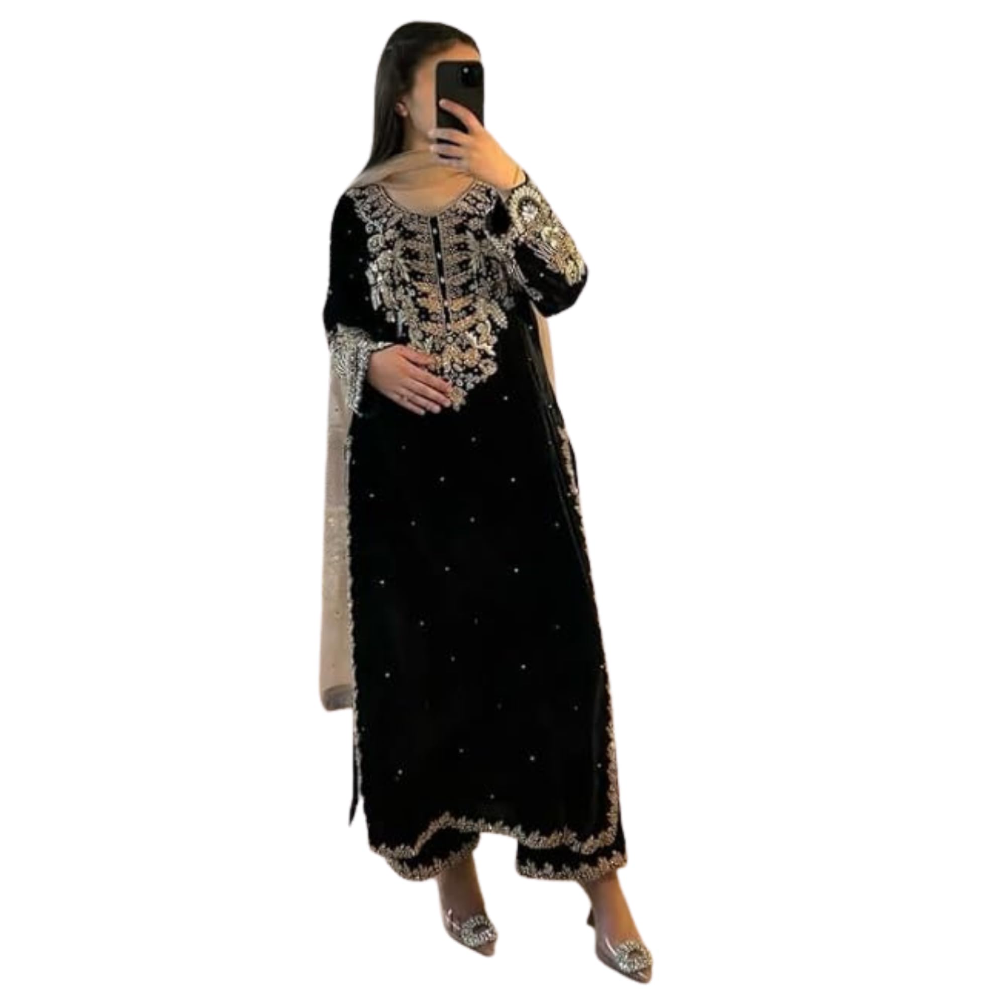 suppar sleave Women's Georgette Sequins Embroidery Work Kurta with Pyjama & Dupatta Set (Tanya)-picture-41