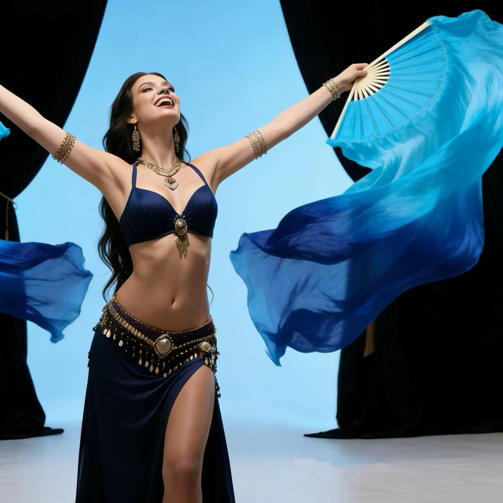 Belly Dance Artificial Silk Fan Veils 1 Pair(Left+Right) Long Fans Dance Performance Accessories