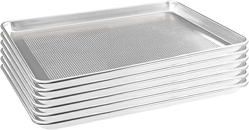 Miniatura 1 de HARDURA Bandeja perforada de aluminio para hornear de 18 pulgadas de largo x 13 pulgadas de ancho x 1 pulgada de alto, 6 paquetes, para horno en