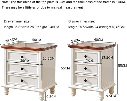 Nightstand Simple Modern Solid Wood Bedside Storage Cabinet with 3 Layers of Drawers and 4 Wooden Feet Bedroom Light Luxury Bedside Table
