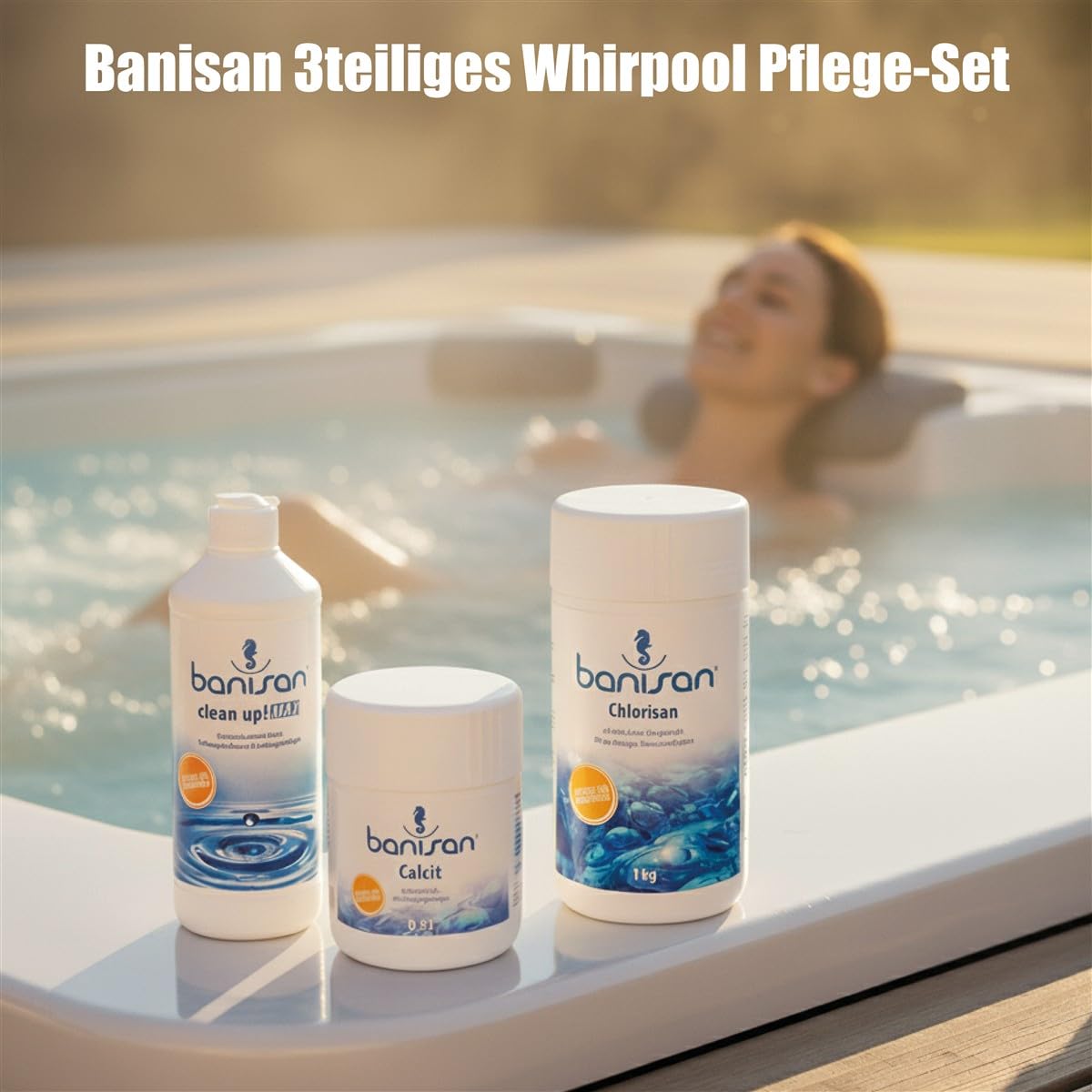Banisan Whirlpool Pflege-Sparset 3-teilig Clean up! MAX 470 ml, Calcit 500 ml & Chlorisan 1 kg