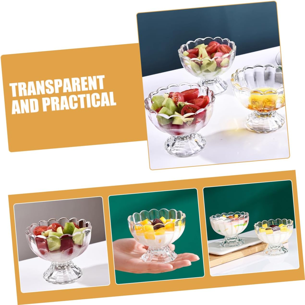 5pcs Elegant Glass Dessert Bowls Transparent Footed Ice Cream Cups for Pudding Fruit Snacks Reusable Stylish Serveware for Home Dining Entertaining