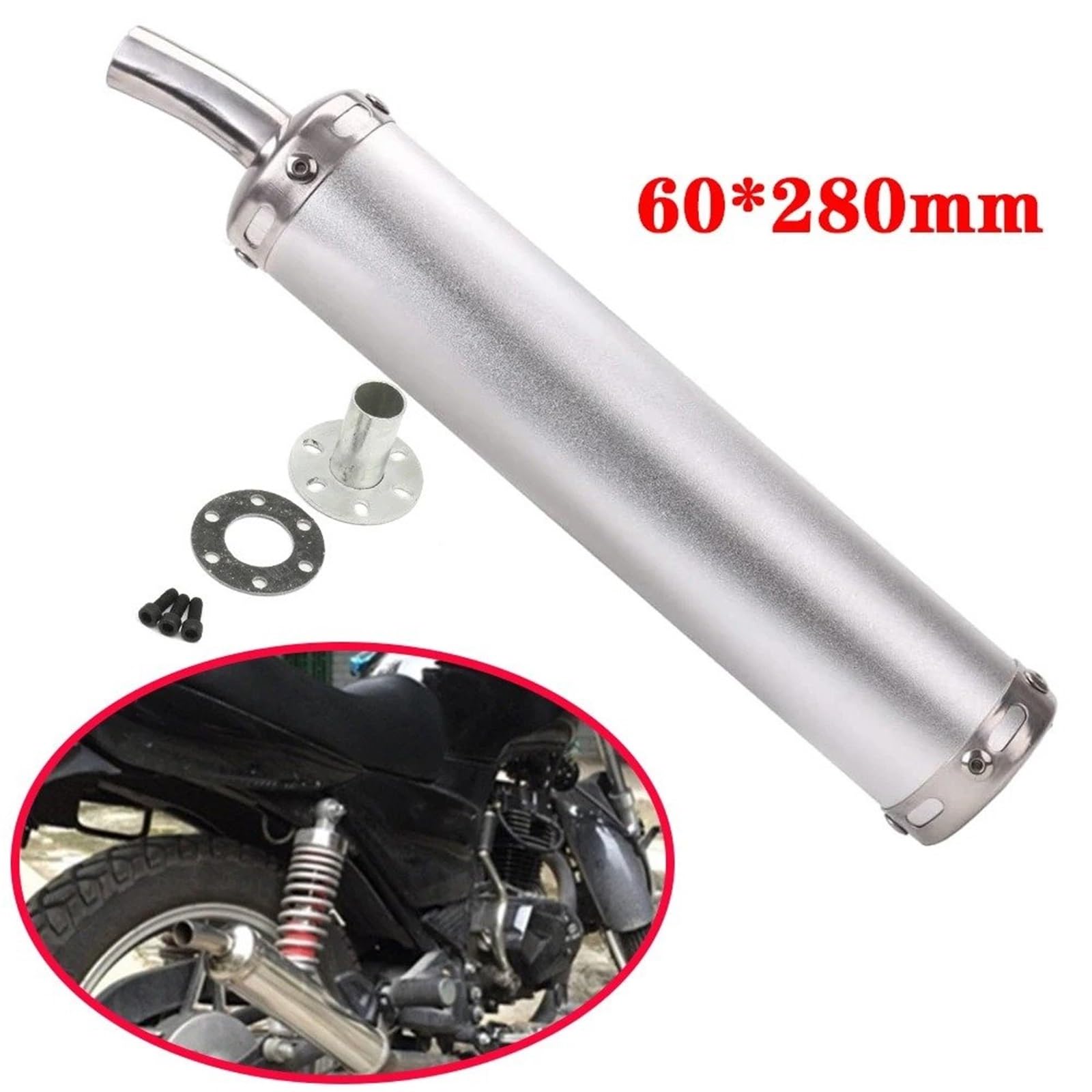 Silenziatore moto 60X280mm Silenziatore Di Scarico Moto di Tubi Per 2 Tempi Per 50-250CC Moto Da Strada Dirt Bike Tubo Da Corsa(Black)