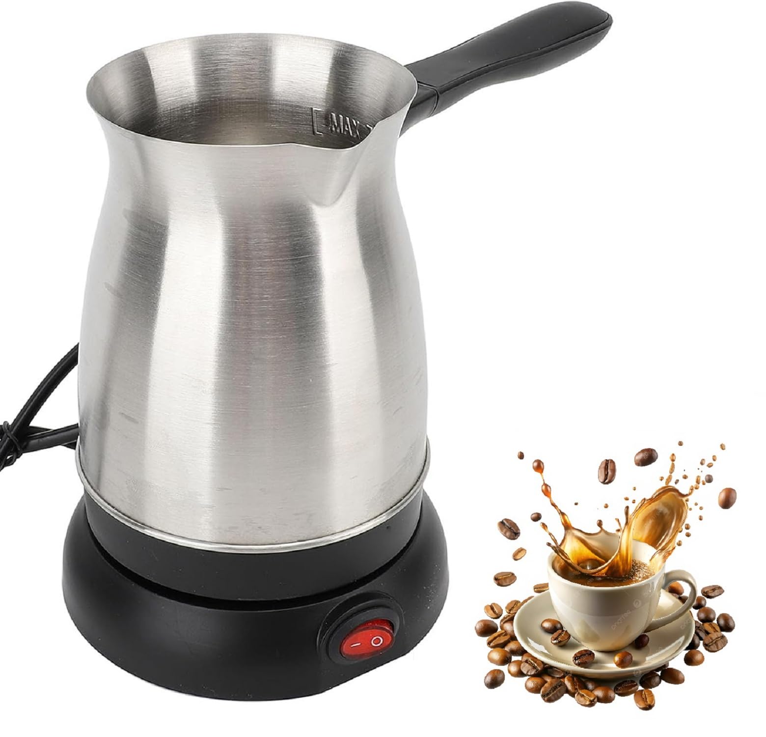 Electric Turkish Coffee Maker Stainless Steel 500ml, Portable Coffee Pot with Automatic Heating Base, Milk Boiler, Tea Maker & Water Heater, Food Grade Stainless Steel Coffee Warmer-image-47