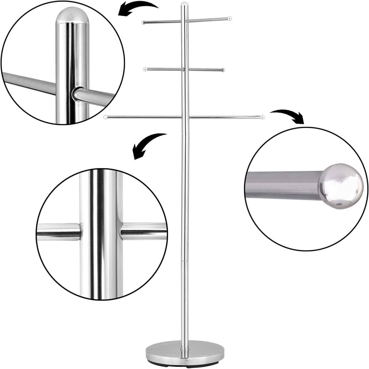 Buy 1 get 1 MyGift 6-Rung Chrome-Plated Metal Indoor Standing Bathroom Hand Towel Rack/Freestanding Laundry Storage Clothes Drying Stand/Blanket Hanging Tree