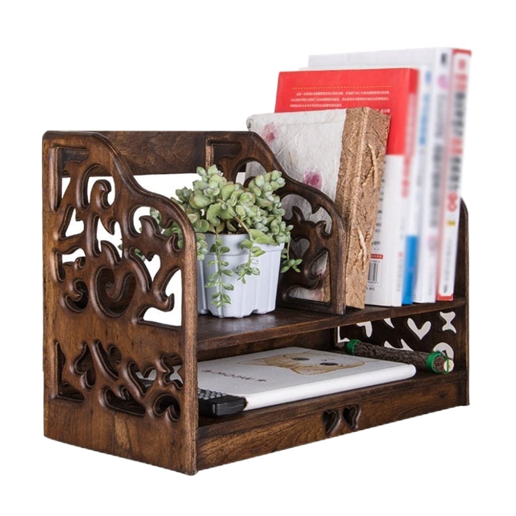 Libreria da tavoloScaffale da scrivania in Legno massello a 2 Livelli, Organizer da scrivania Scaffale portaoggetti Forniture per Ufficio per la casa Soggiorno Camera da Letto Comodino