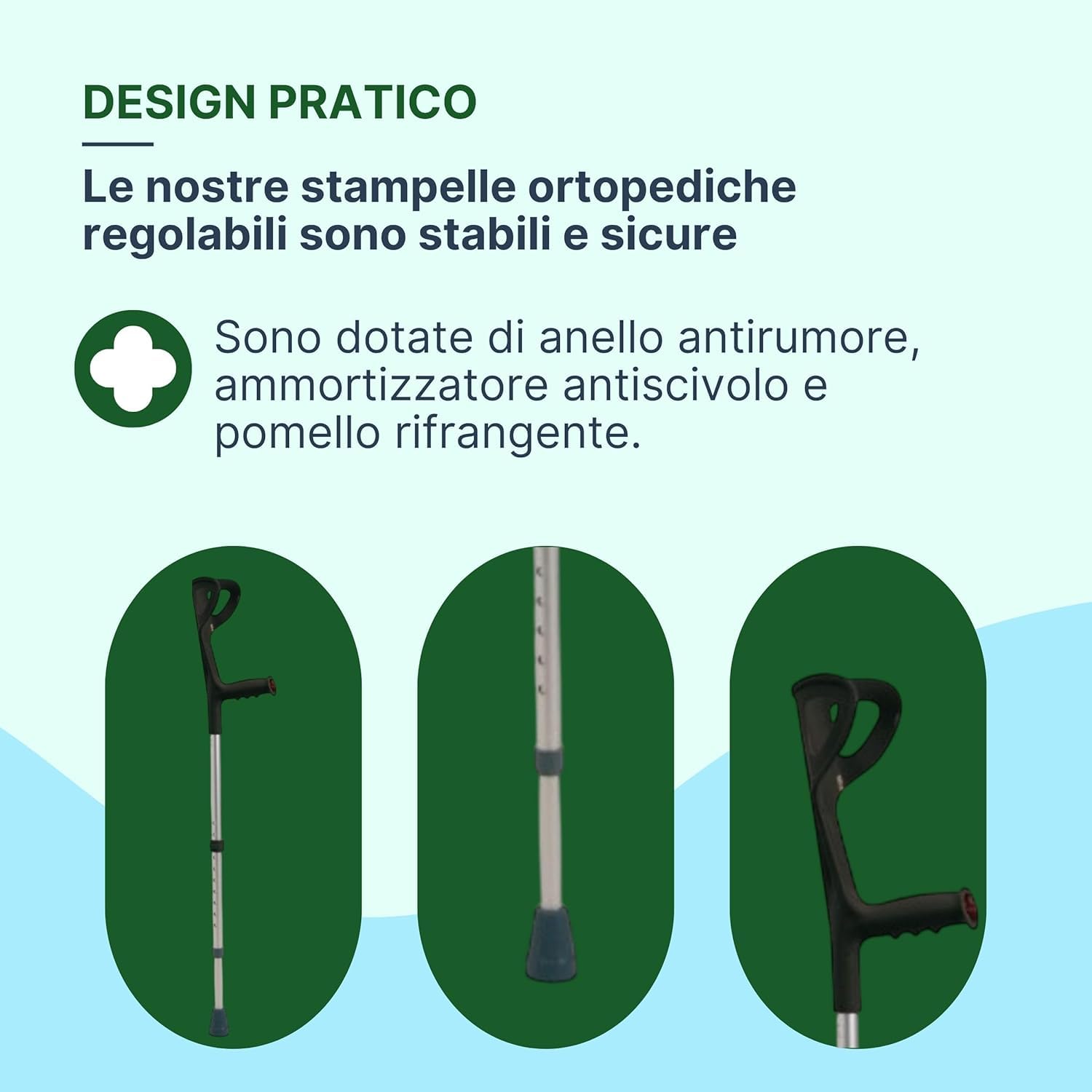1 Stampella Ortopedica Singola Regolabile in Alluminio Anodizzato, 1 Stampella Canadese Adulto Antiscivolo, H. 74-97 cm, 1 Unità (Nero)