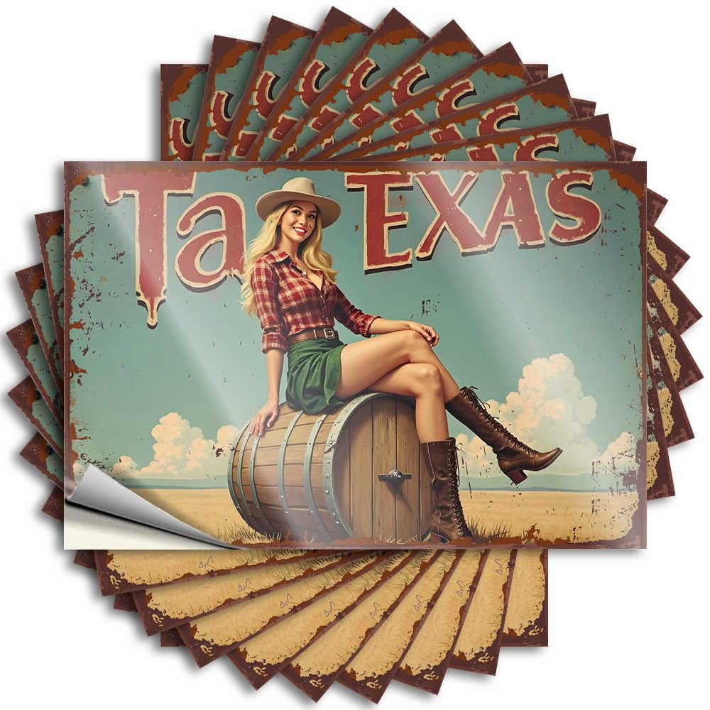 Teenage, Tattoo Funny Garage Quote Stickers, Encouraging No Residue Decals for Luggage | Adults Party Favor Custom Texas Cowgirl Relaxing On A Barrel in The Prairies(8X12CM)