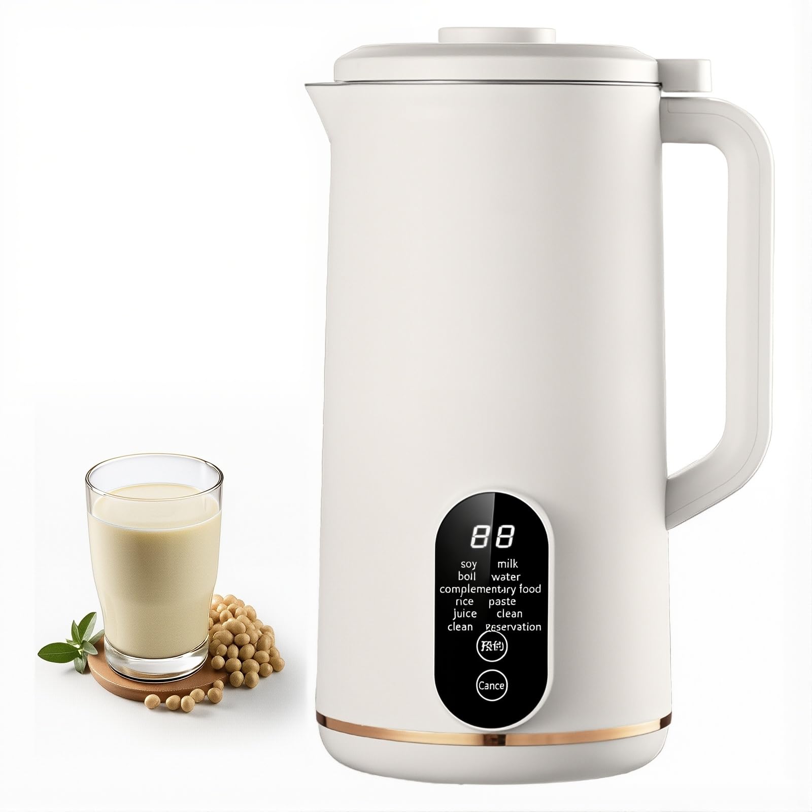 Ekspres do mleka sojowego, maszyna do mleka orzechowego z wyświetlaczem LED, timer, samooczyszczająca, do użytku domowego, pojemność 650 ml, nie wymaga namaczania, funkcja utrzymywania ciepła