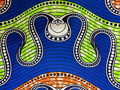 Tissu Ankara coton imprimé africain bleu vert coupon 5,5m couture hijab