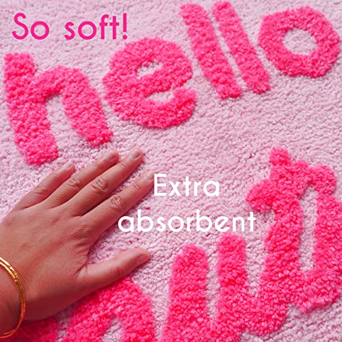 Evovee Hello Beautiful Bath Mat Light Pink Blush Peach Coral Cute Bathroom Rugs For Girls You Look Good Gorgeous Funny Shower Fun Bathroom Decor Non-Slip Washable Kids Women #TOP1
