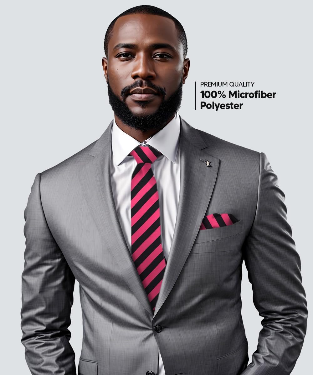 Premium Satin Striped Necktie & Pocket Square Set for Men - Matching Men's Tie Set